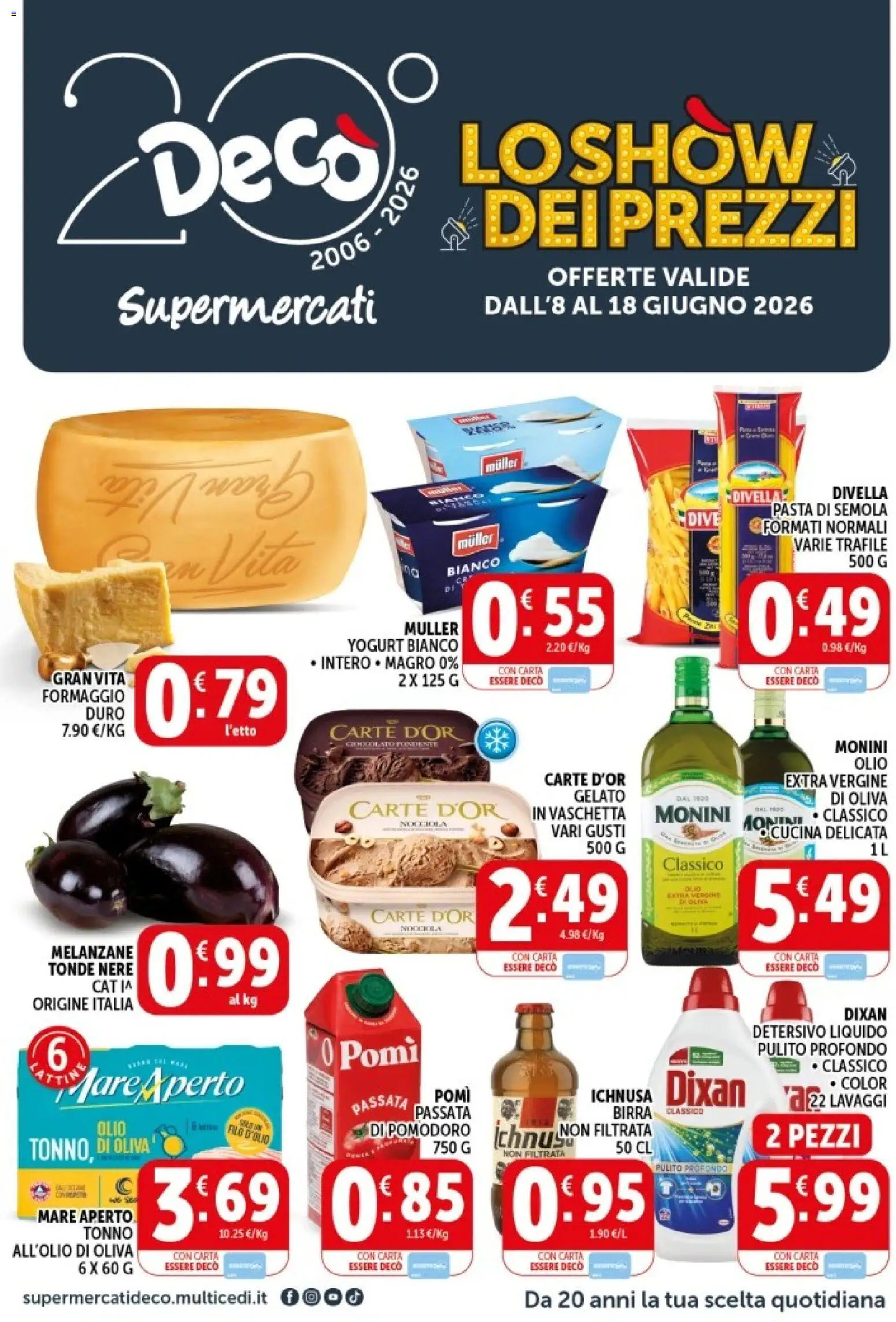 Volantino Decò del 08.06.2026 | Pagina: 1 | Prodotti: Yogurt, Pomodoro, Olio, Pasta