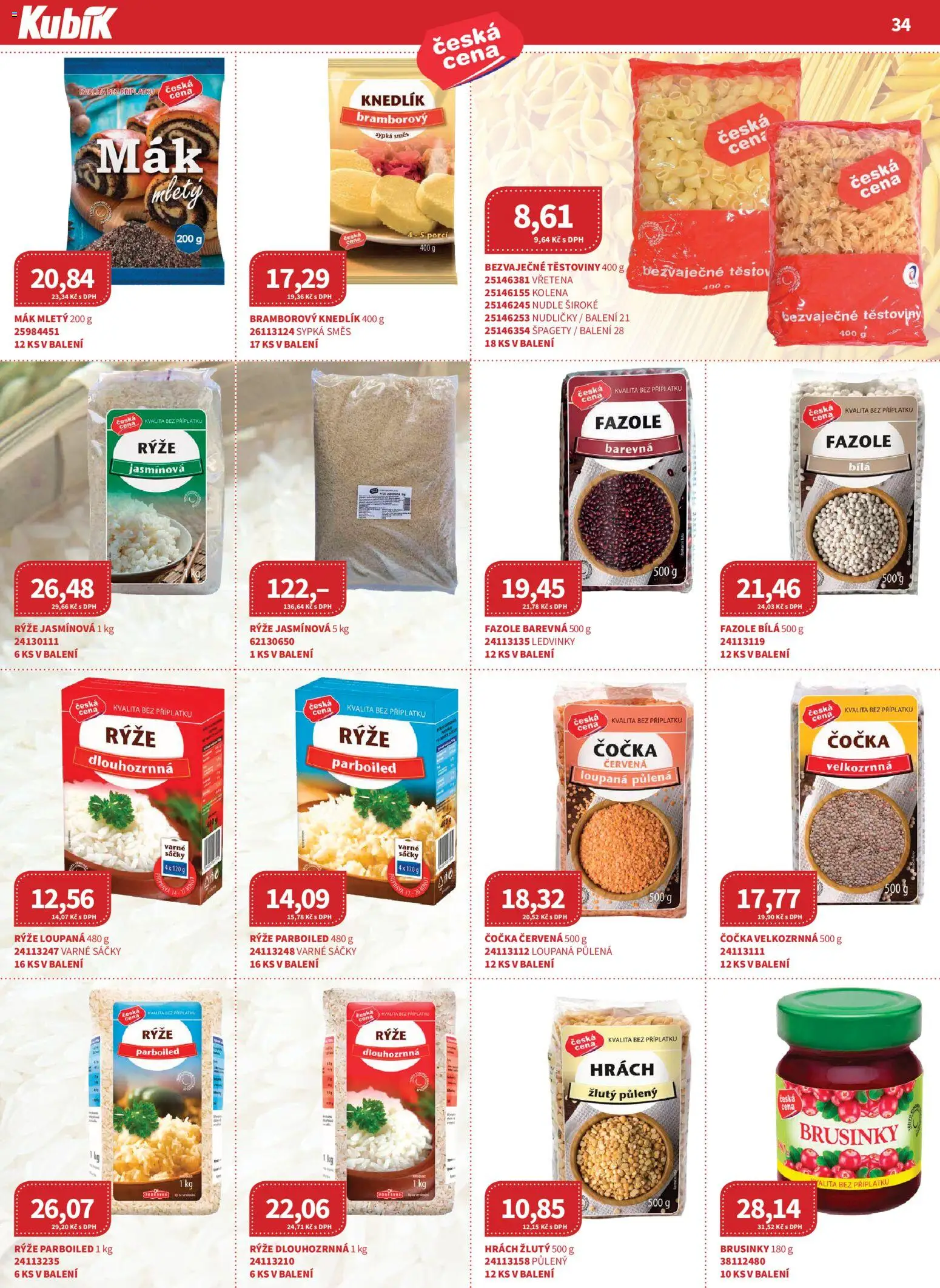 Kubík leták - Velkoobchod 09/2026 od 01.09.2026 | Strana: 34 | Produkty: Knedlík, Rýže parboiled, Fazole, Nudle