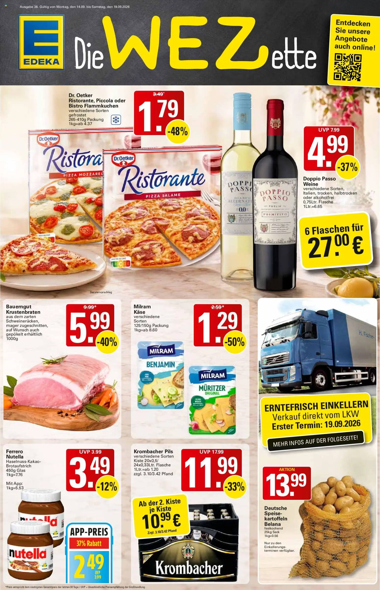 WEZ Prospekt – gültig ab 14.09.2026 | Seite: 1 | Produkte: Ristorante, Pils, Doppio Passo, Bauerngut