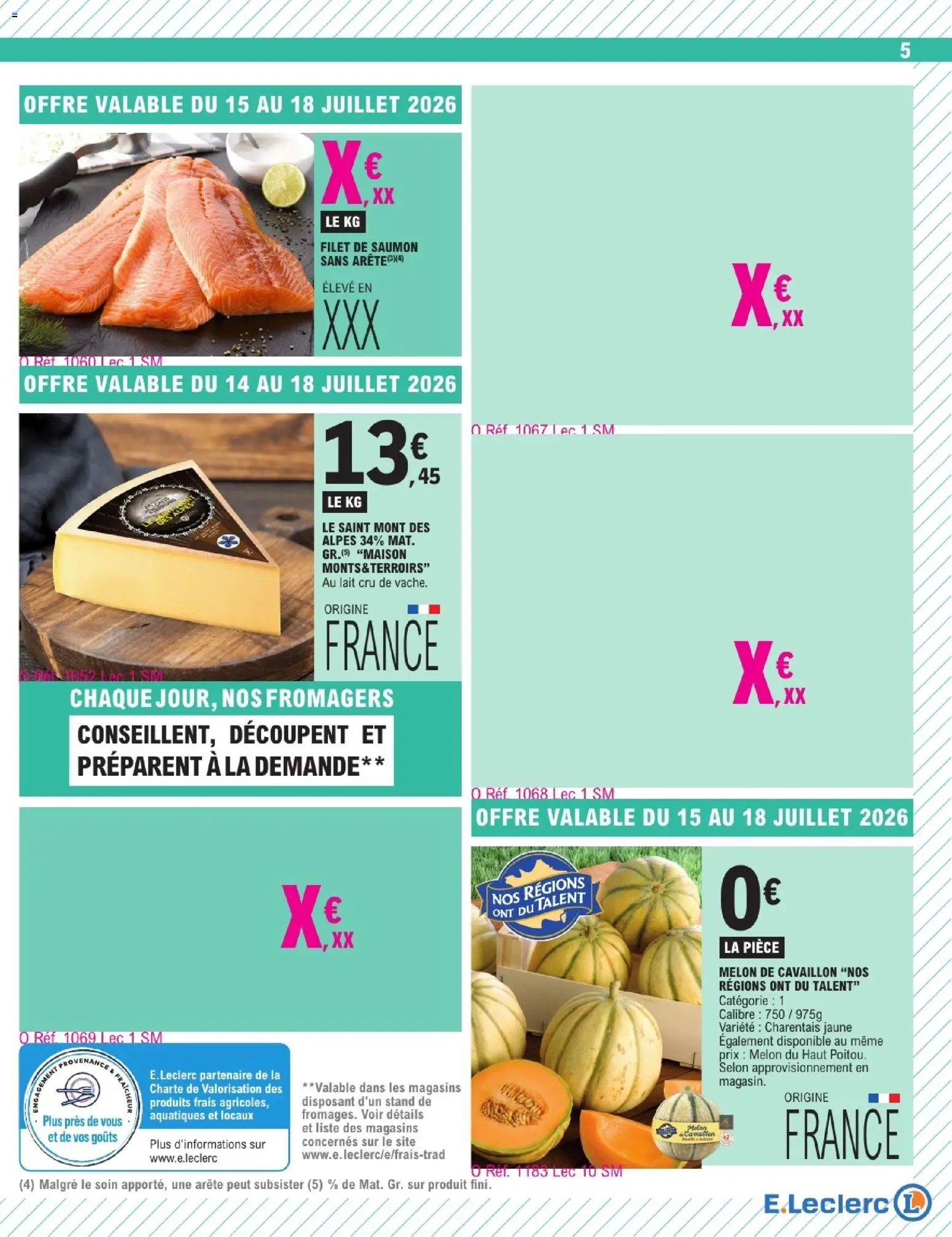 {H1} | Page: 5 | Produits: Melon, Filet de saumon, Lait, Saumon