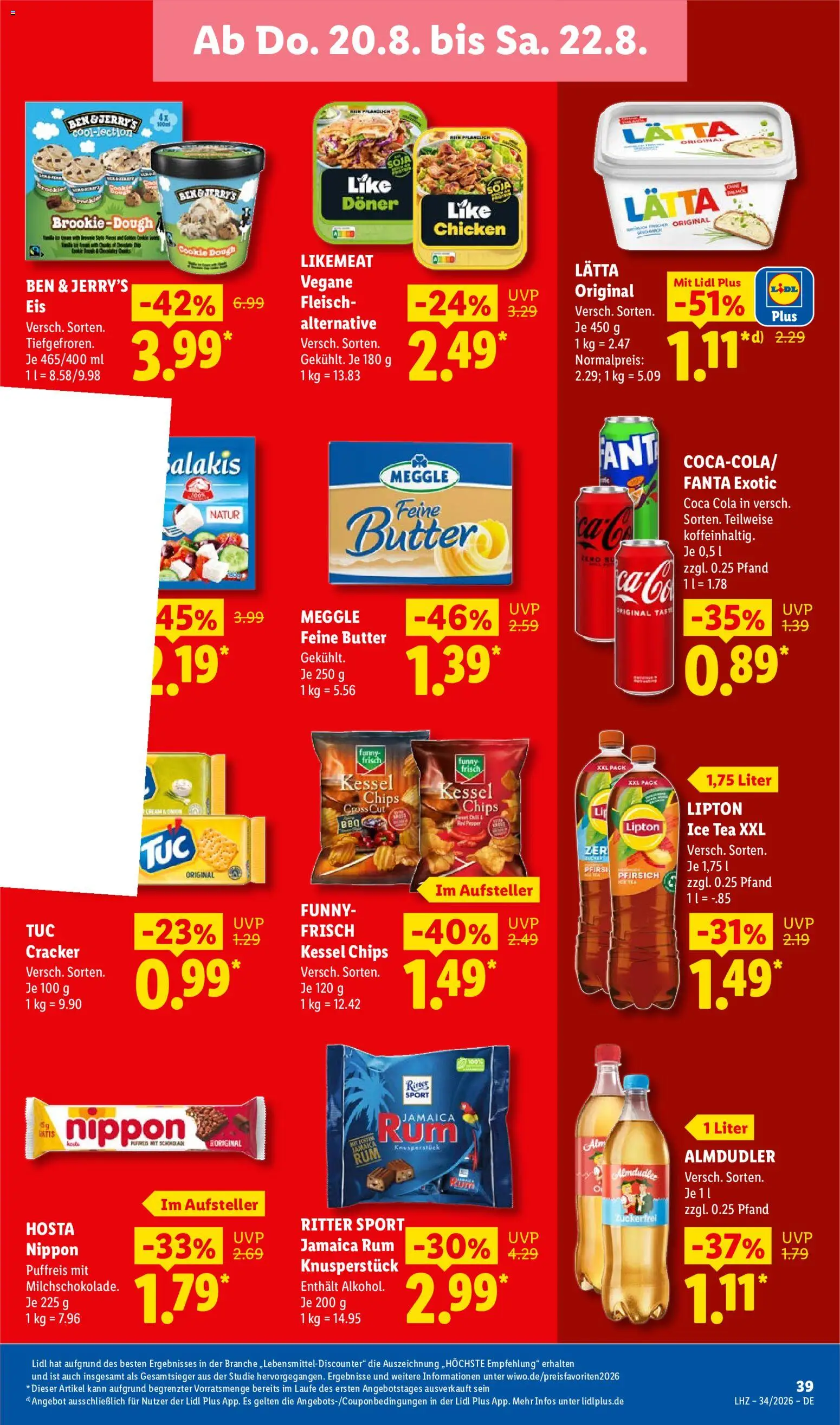 Lidl Německo leták od 17.08.2026 | Strana: 65 | Produkty: Almdudler, Coca cola, Ice tea, Cola