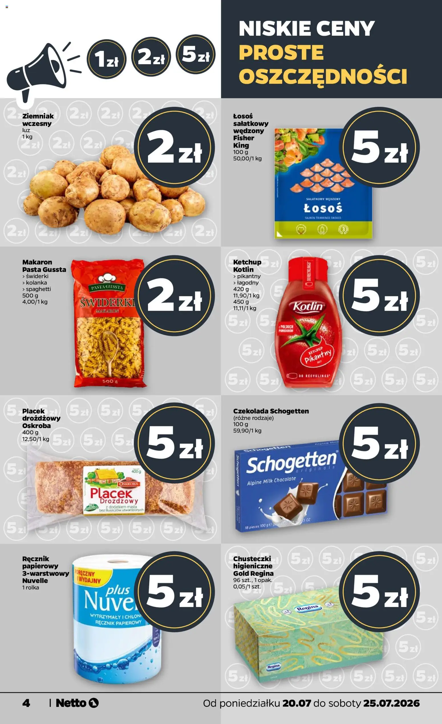 Netto gazetka od poniedziałku od 20.07.2026 | Strona: 4 | Produkty: Spaghetti, Chusteczki higieniczne, Makaron, Ręcznik papierowy