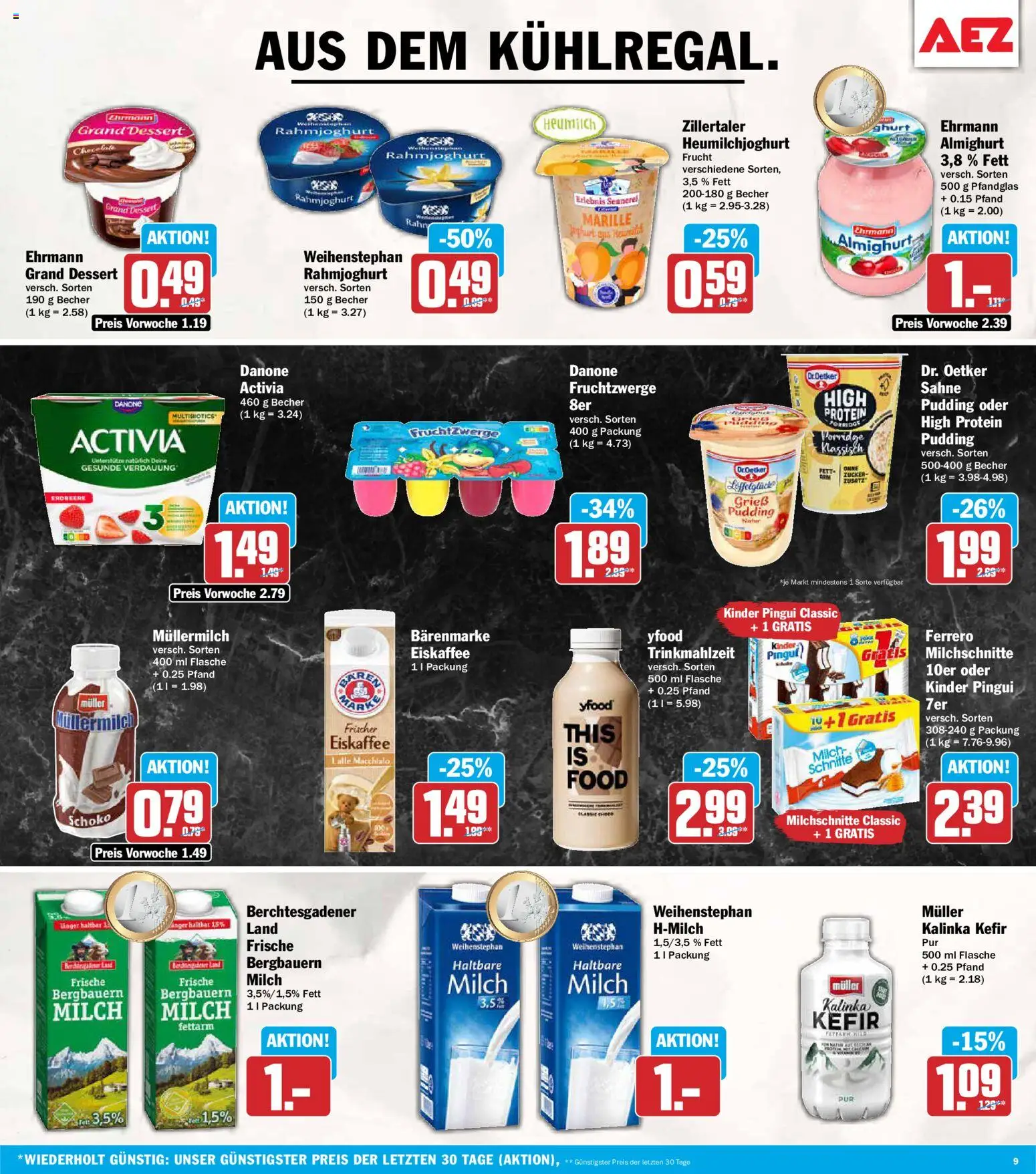 AEZ Prospekt – gültig ab 17.08.2026 | Seite: 9 | Produkte: Grieß, Activia, Kefir, Milch