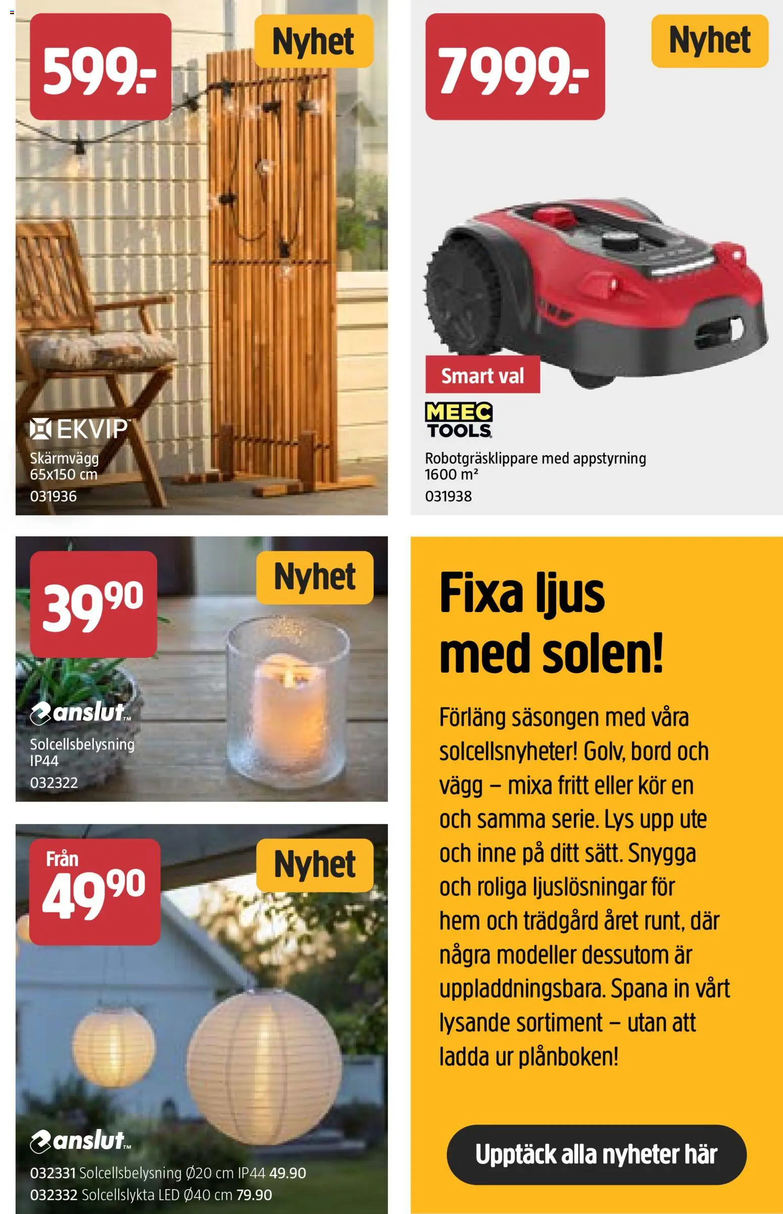 Jula reklamblad aktuell från 26.02.2026 | Sida: 5 | Produkter: Robotgräsklippare, Solcellsbelysning, Skärmvägg, Bord