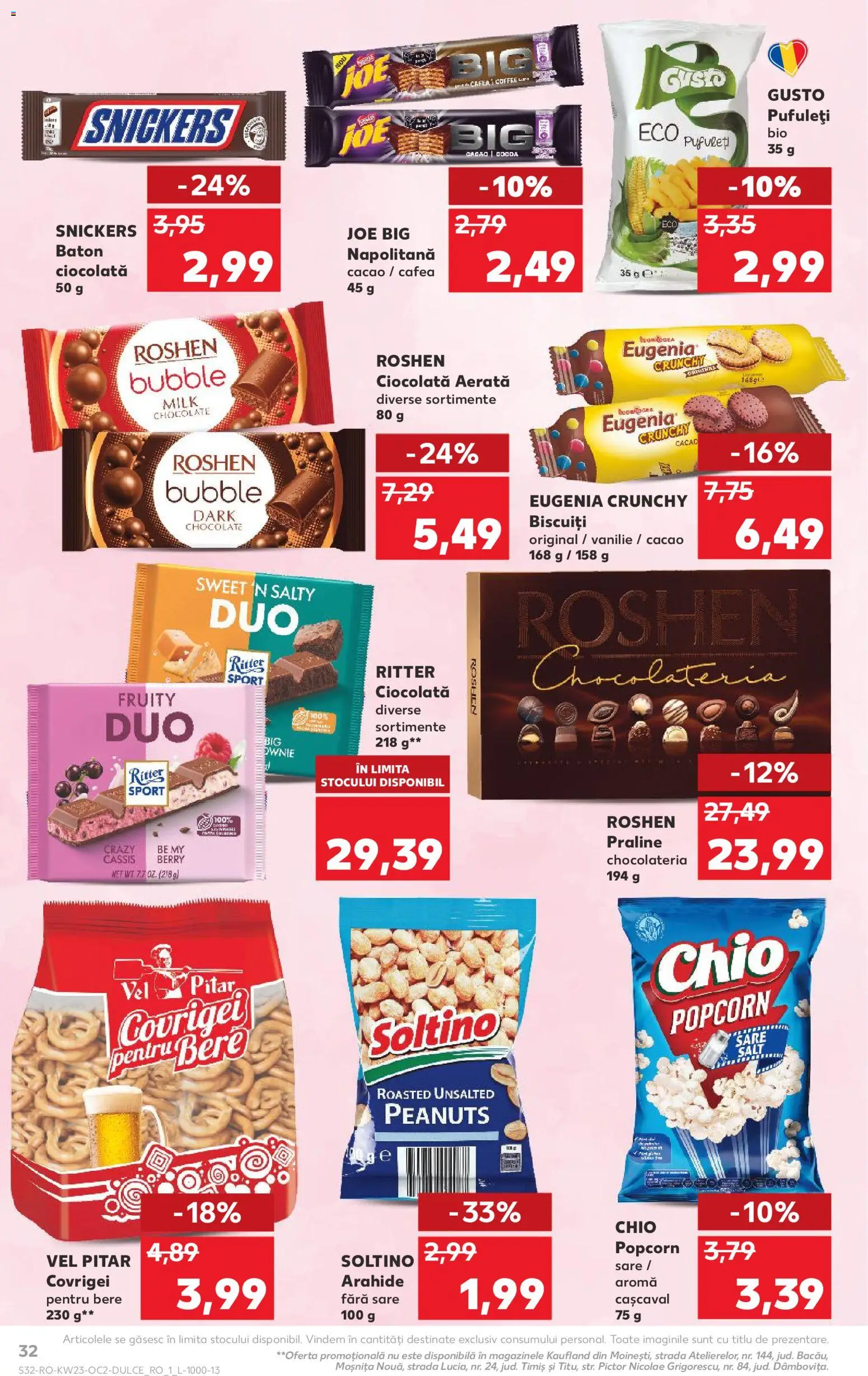 Kaufland RO akciós ujság - amely érvényes a következő dátumtól: 03.06.2026 | Oldal: 32 | Termékek: Praliné, Popcorn, Snickers