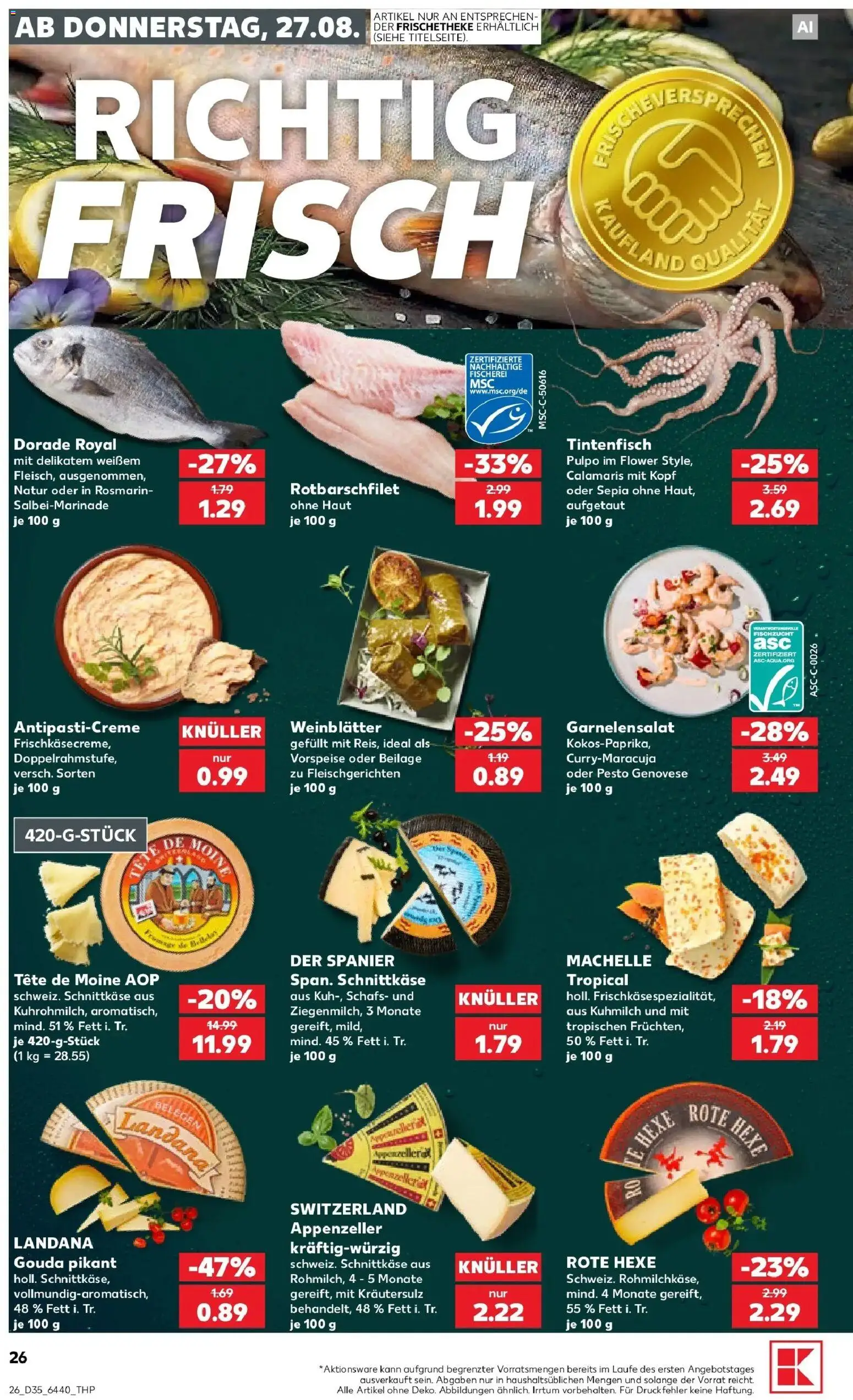 Prospekt Kaufland ab 24.08.2026 » Angebote Online zum Blättern | Seite: 37 | Produkte: Dorade, Gouda, Tintenfisch