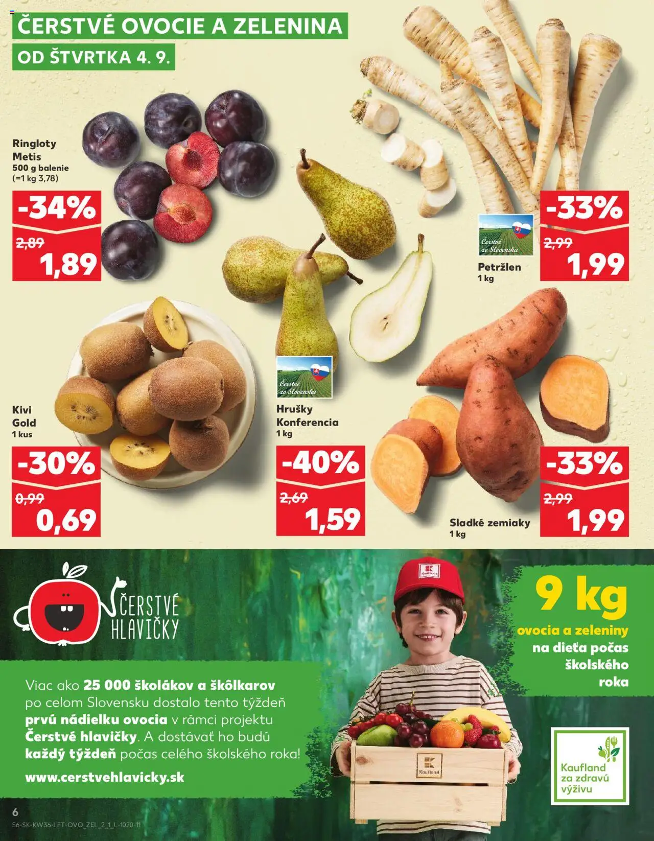 Nové Kaufland akcie – leták je platný od 04.09.2025 | Strana: 6 | Produkty: Zemiaky, Hrušky, Petržlen, Ovocie