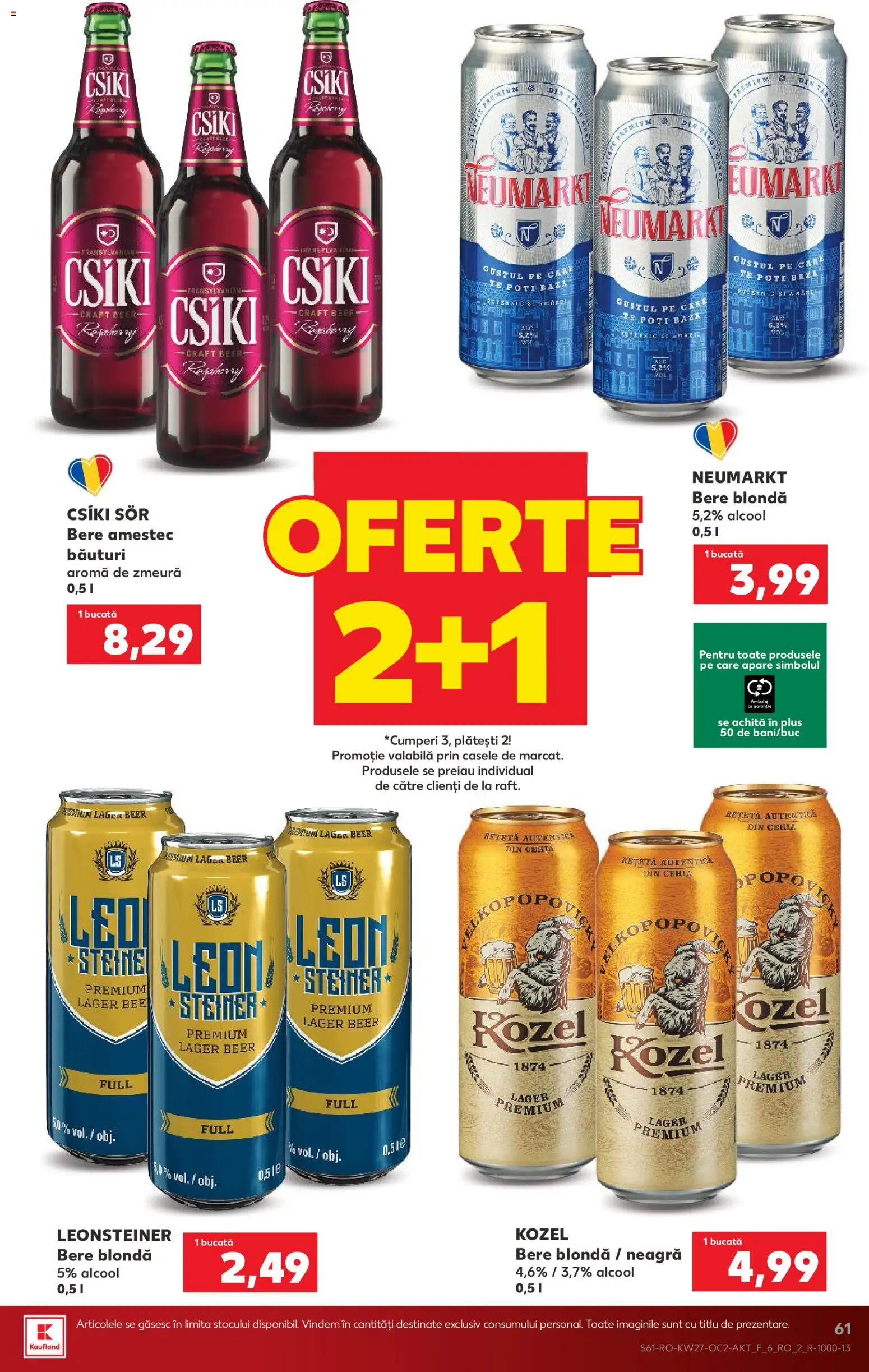 Noul catalog Kaufland – valabil de la 01.07.2026 | Pagină: 61 | Produse: Zmeură, Bere