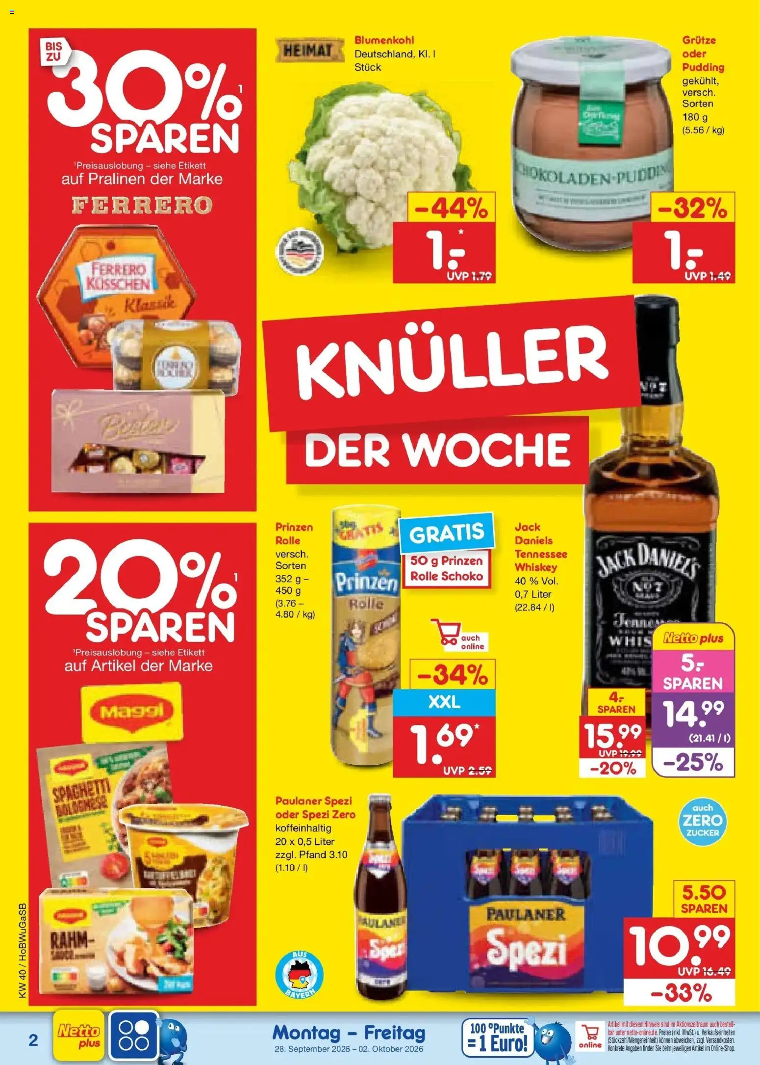 Netto Marken-Discount Prospekt Hannover – gültig ab 28.09.2026 | Seite: 2 | Produkte: Spaghetti, Jack Daniel's, Pudding, Paulaner