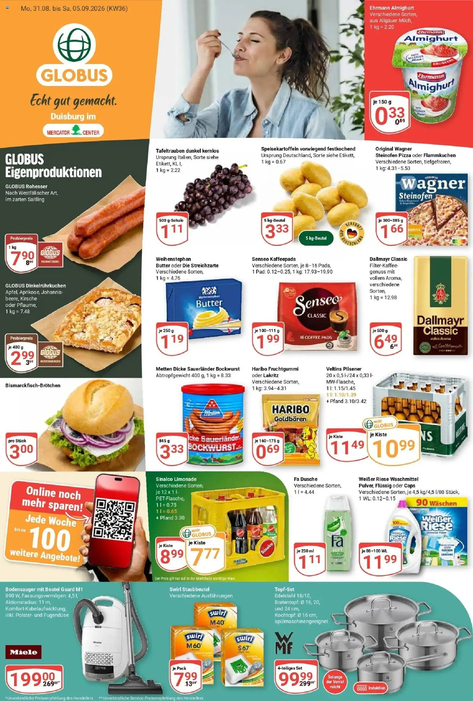 Globus Prospekt Duisburg – gültig ab 31.08.2026 | Seite: 3 | Produkte: Bockwurst, Senseo, Haribo, Waschmittel