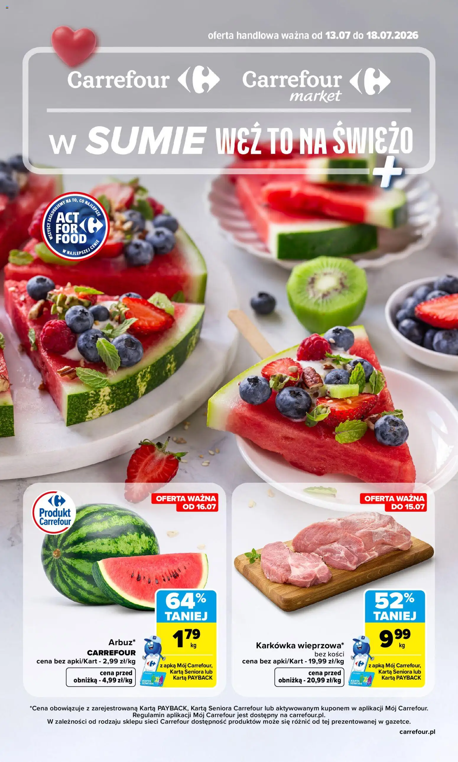 Carrefour gazetka - Weź to na świeżo od 13.07.2026 | Strona: 1 | Produkty: Karta, Karkówka