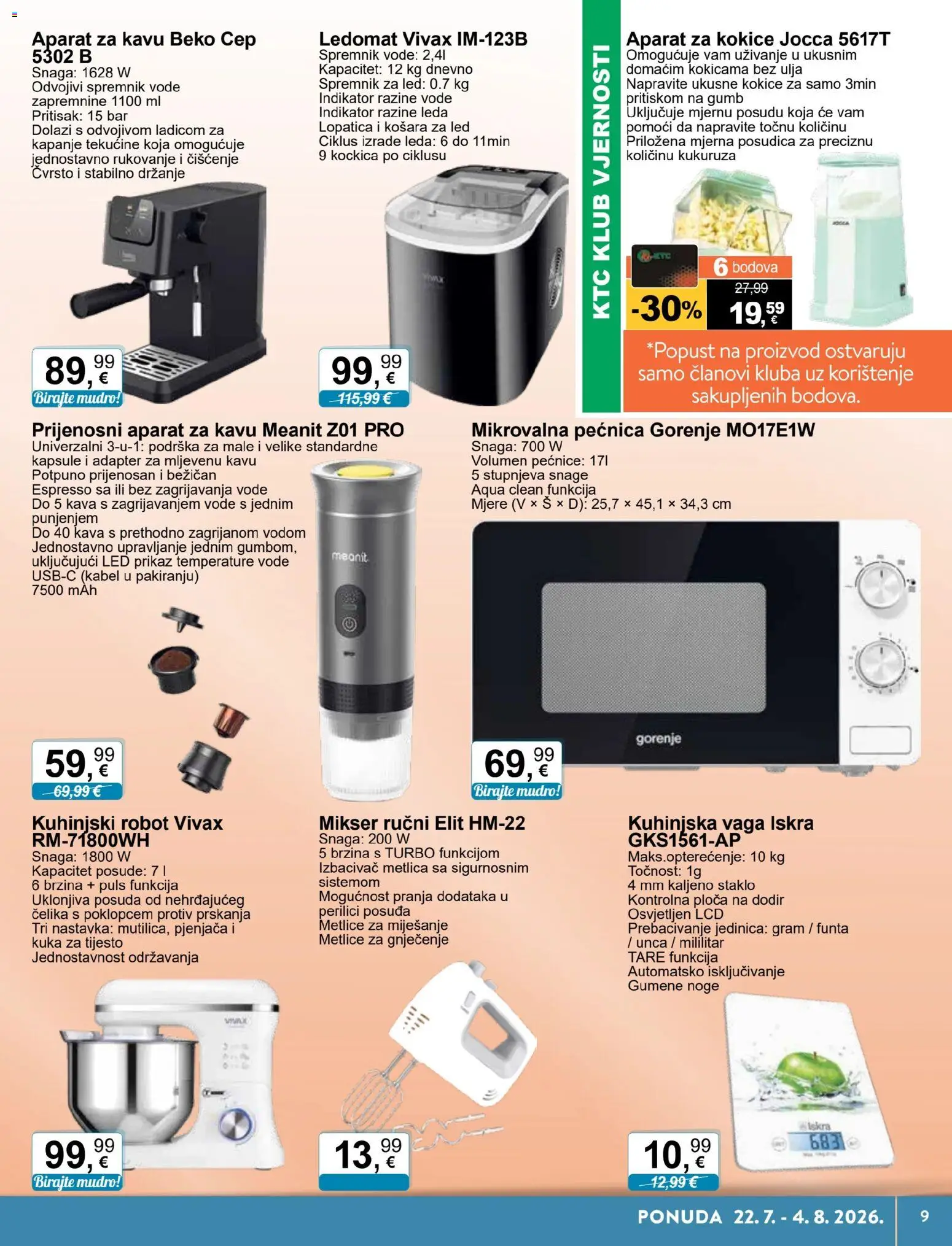 KTC katalog | vrijedi od 22.07.2026 | Stranica: 9 | Proizvodi: Aparat za kavu, Robot, Lopatica, Kabel