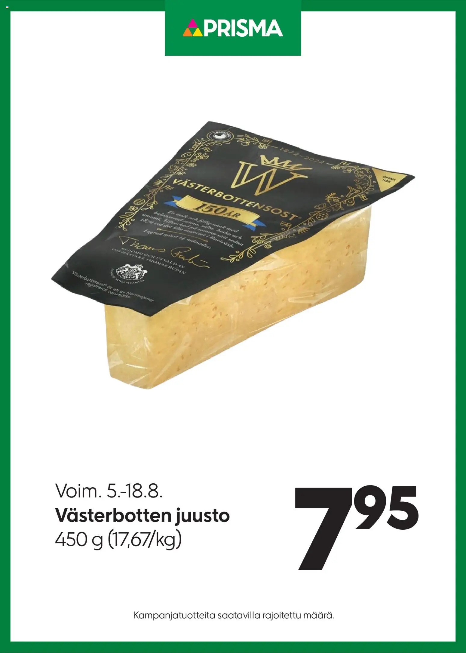 Prisma tarjoukset Västerbotten juusto – voimassa 05/08/2026 alkaen | Sivu: 1 | Tuotteet: Juusto