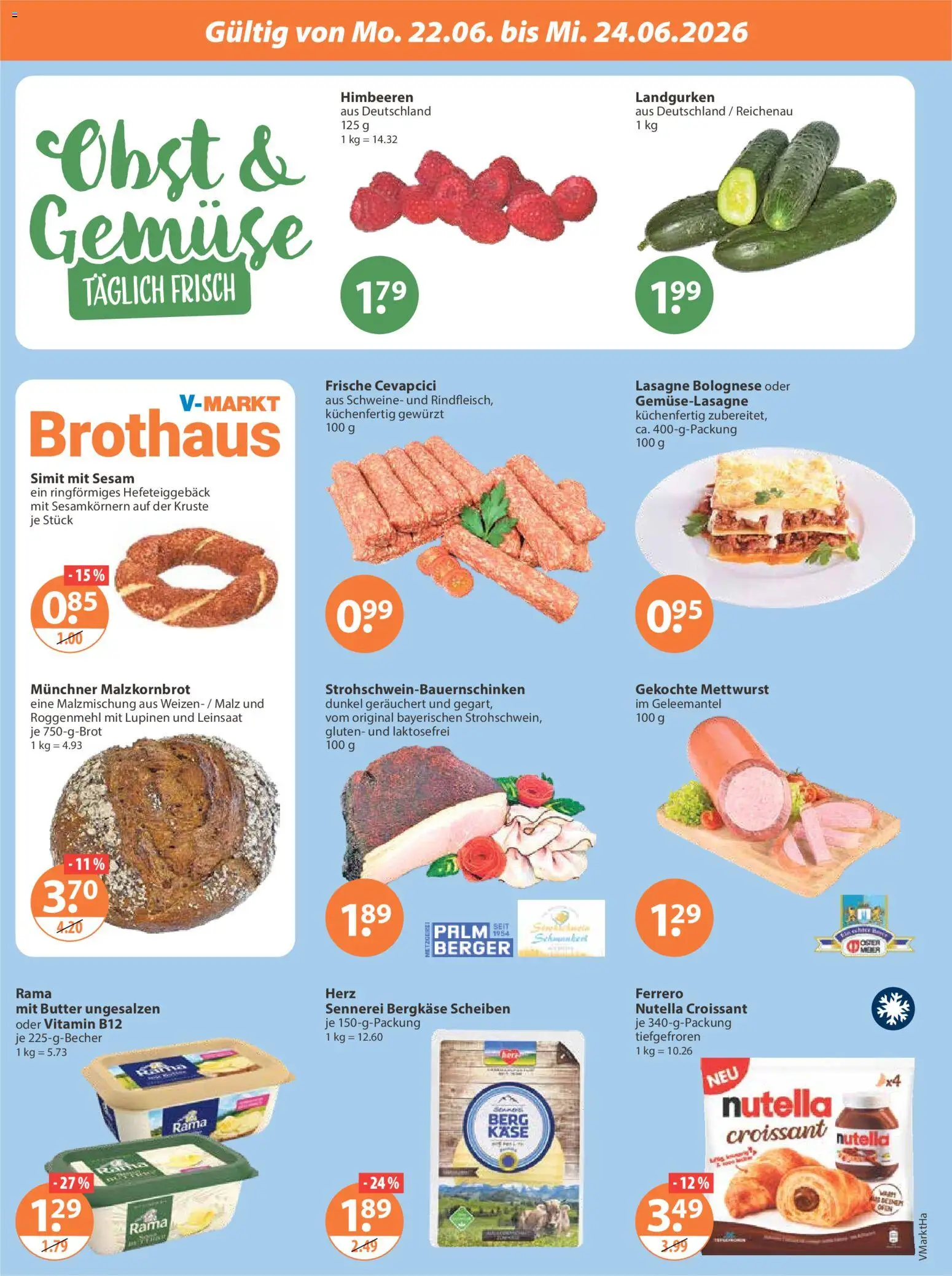 V-Markt Hallertau / Oberpfalz ab Montag – gültig ab 22.06.2026 | Seite: 2 | Produkte: Cevapcici, Croissant, Nutella, Obst