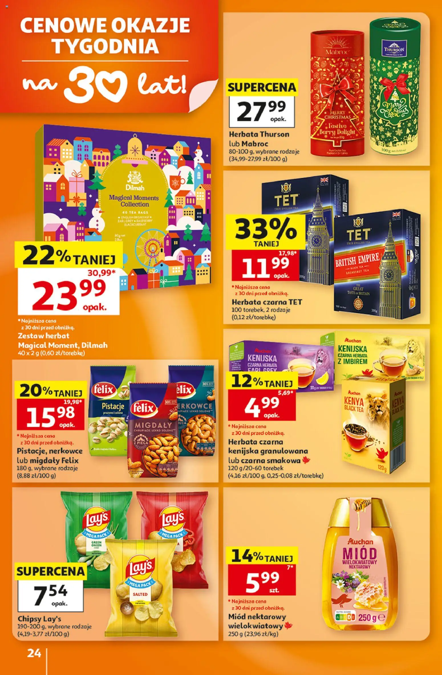 Auchan gazetka - Hipermarket od 29.10.2026 | Strona: 24 | Produkty: Herbata czarna, Chipsy, Miód, Pistacje