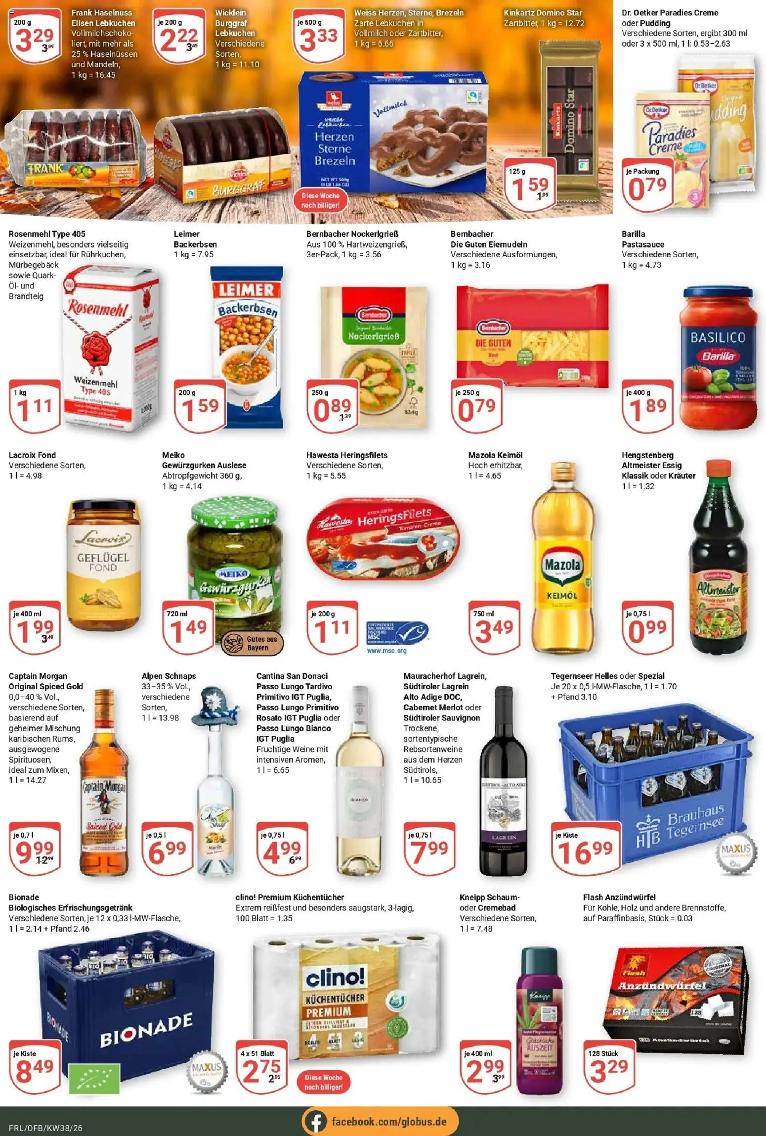 Globus Prospekt Freilassing (ab 14.09.2026) » Angebote online | Seite: 16 | Produkte: Barilla, Essig, Merlot, Creme