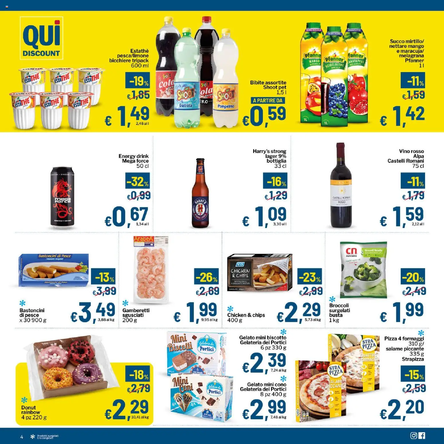 Volantino Qui Discount del 08.04.2026 | Pagina: 4 | Prodotti: Pizza, Gelato, Vino rosso, Gamberetti