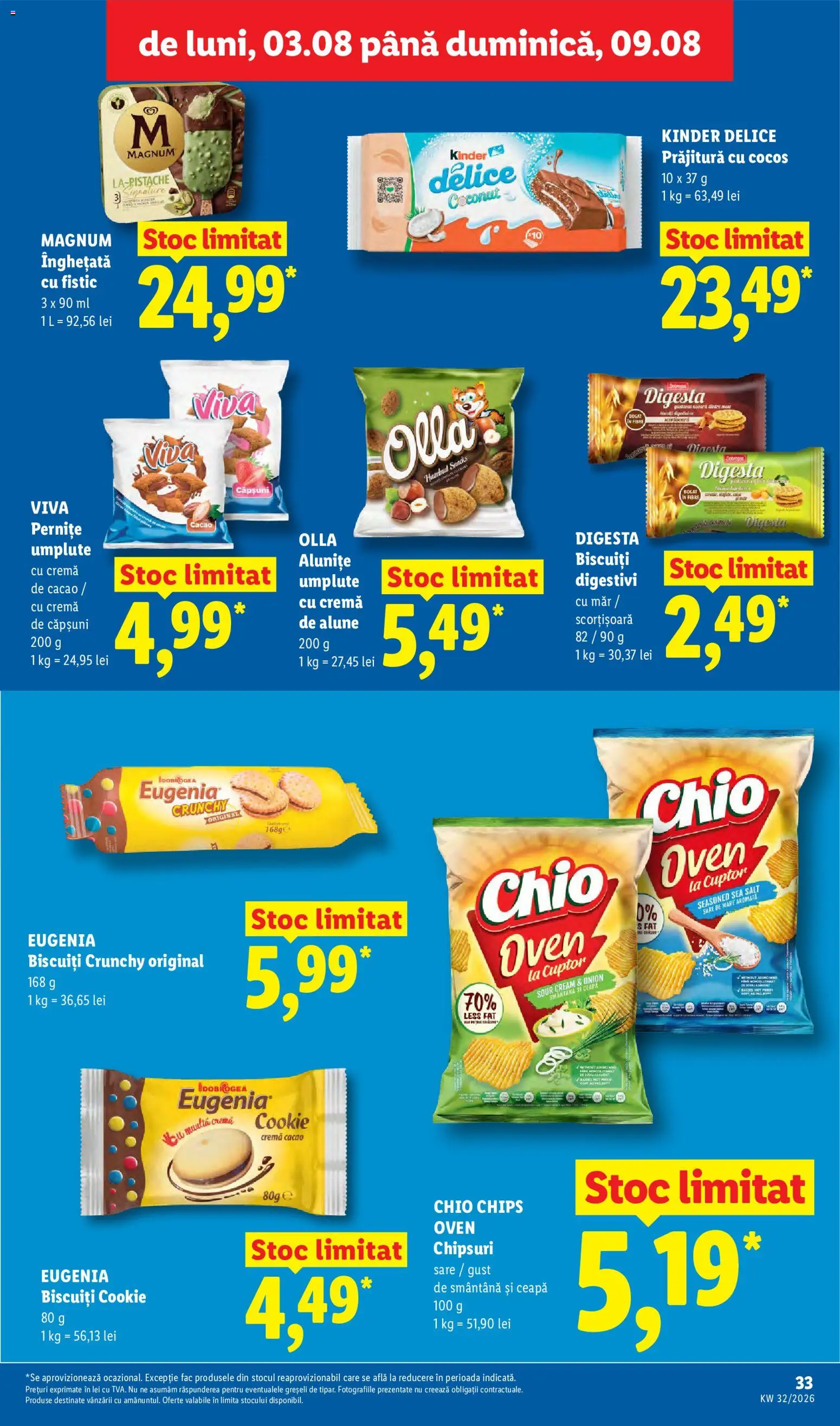 Noul catalog Lidl – valabil de la 03.08.2026 | Pagină: 33 | Produse: Prăjitură, Chipsuri, Cacao, Sare