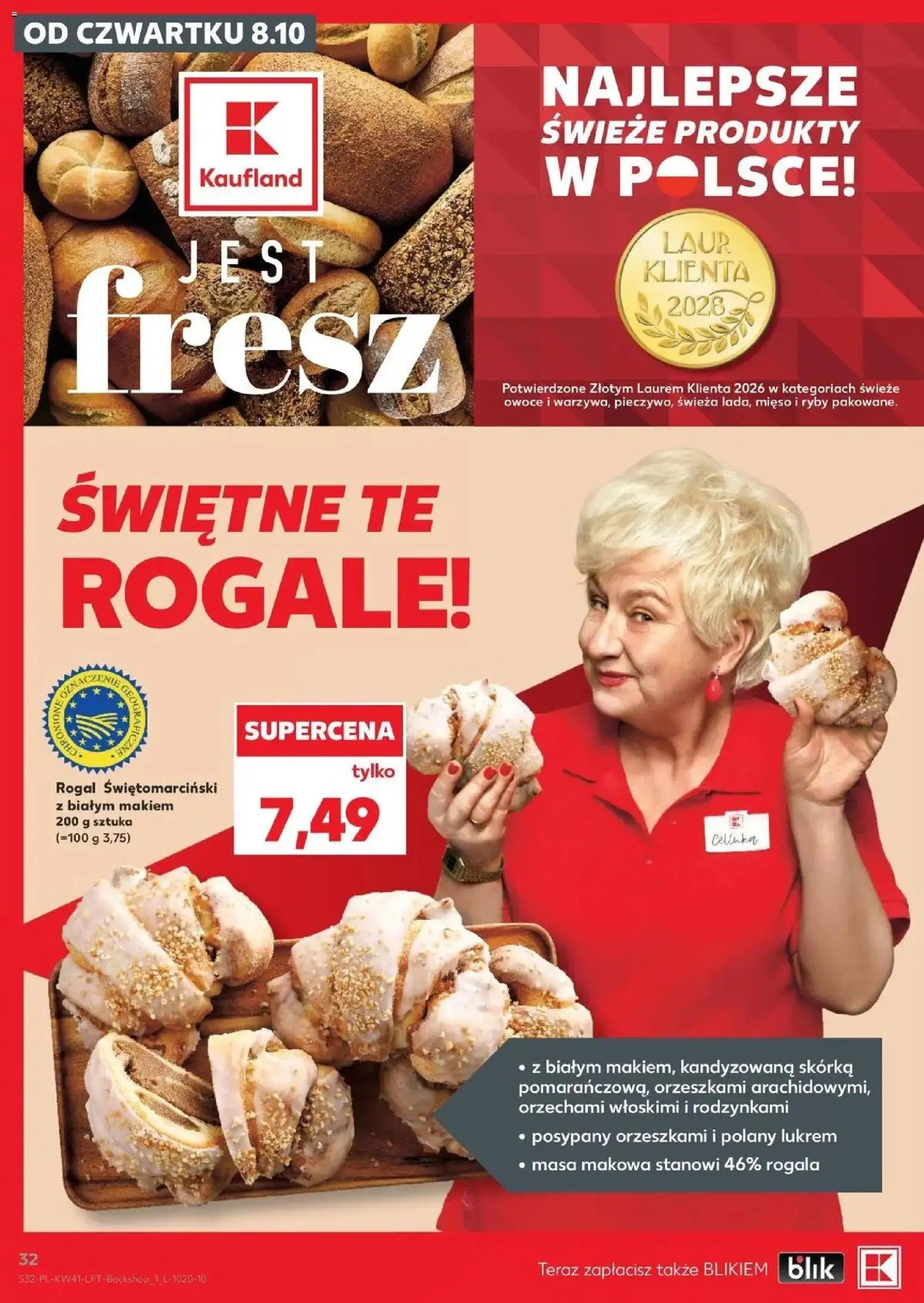Kaufland aktualna gazetka od 08.10.2026 - od jutra PDF | Strona: 32 | Produkty: Mięso, Rogal świętomarciński, Ryby, Owoce