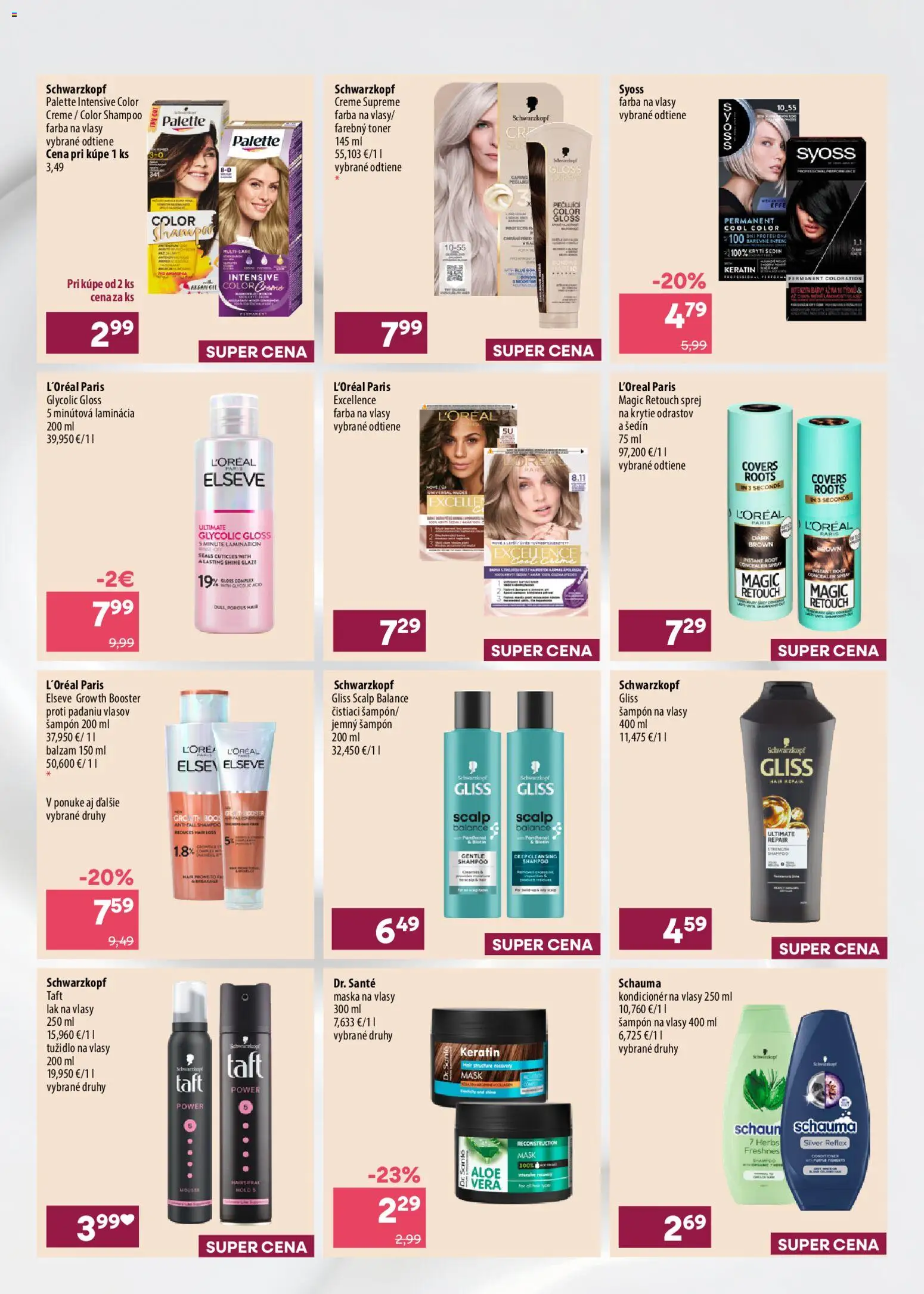 Nové 101 drogerie akcie – leták je platný od 23.09.2026 | Strana: 4 | Produkty: Kondicionér, Lak na vlasy, Tužidlo na vlasy, Maska