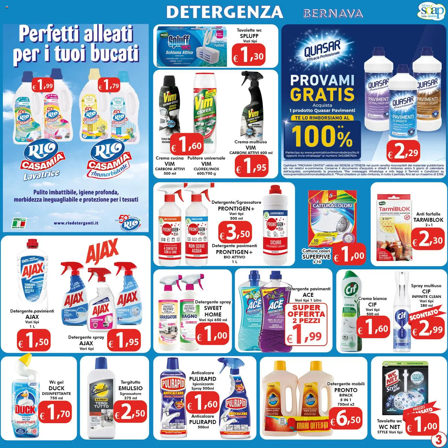 Volantino Bernava del 24/07/2026 | Pagina: 3 | Prodotti: Crema, Tavoletta wc, Detergente, Acqua