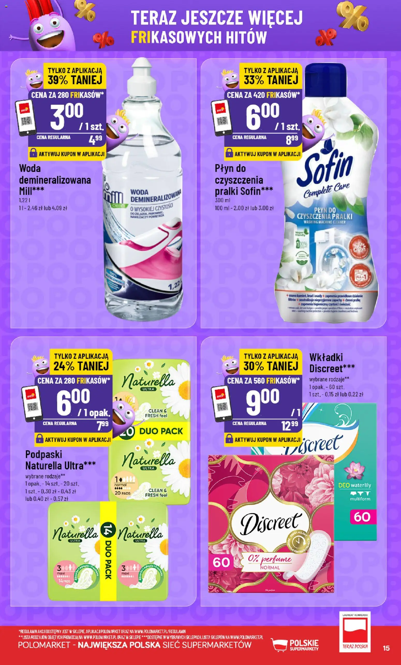 Nowa POLOmarket gazetka od jutra 19.08.2026 | Strona: 15 | Produkty: Pralka, Cleaner, Podpaski, Kawa
