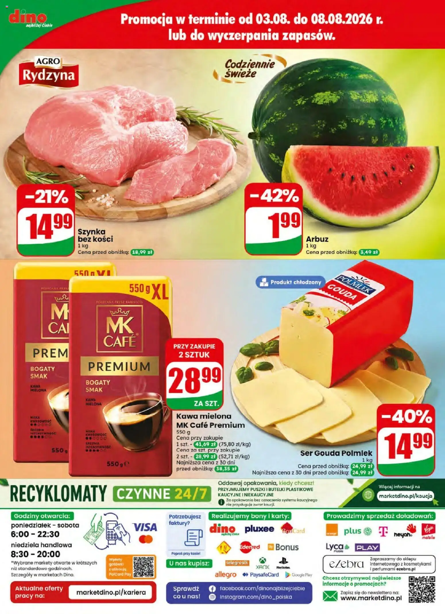 Dino gazetka od 05.08.2026 | Strona: 68 | Produkty: Arbuz, Szynka, Ser, Kawa