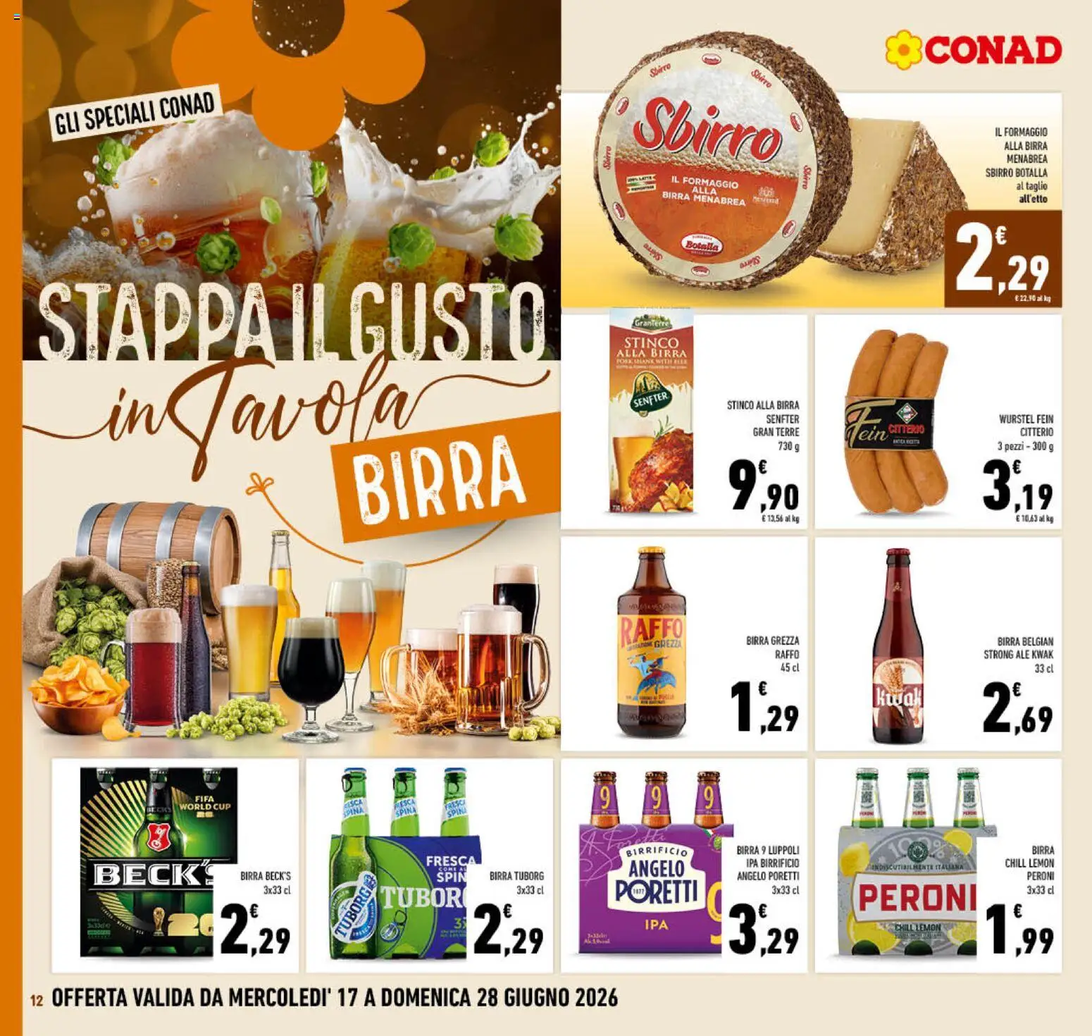 Volantino Conad del 17.06.2026 | Pagina: 12 | Prodotti: Birra, Formaggio, Wurstel