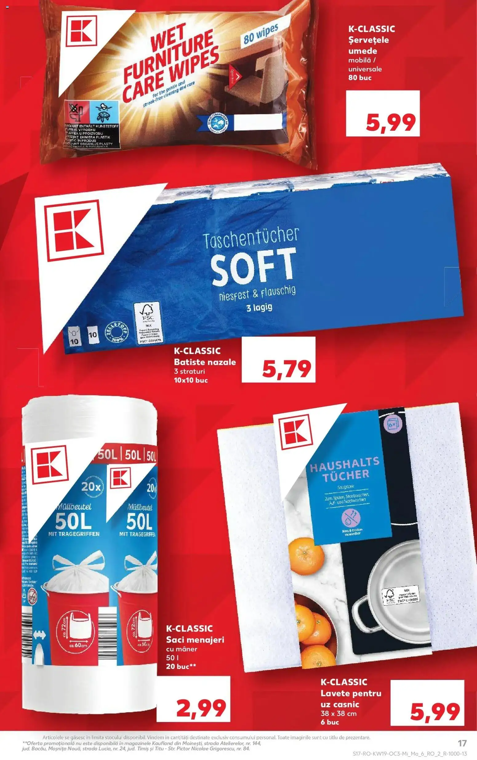 Noul catalog Kaufland – valabil de la 06.05.2026 | Pagină: 17 | Produse: Saci menajeri, Mâner, Lavete, Șervețele umede