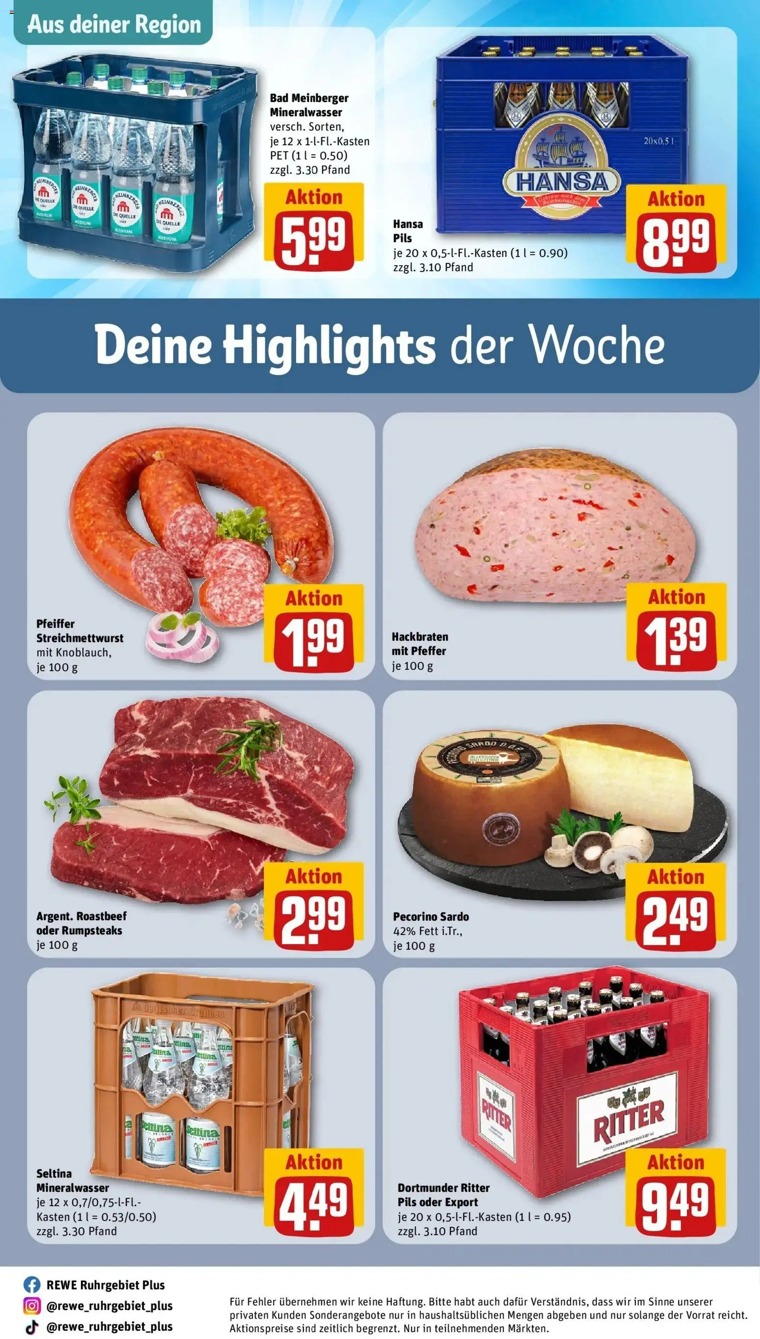 REWE Prospekt ab 14.09.2026 zum Blättern » Angebote | Seite: 33 | Produkte: Bad, Mineralwasser, Roastbeef, Pfeffer