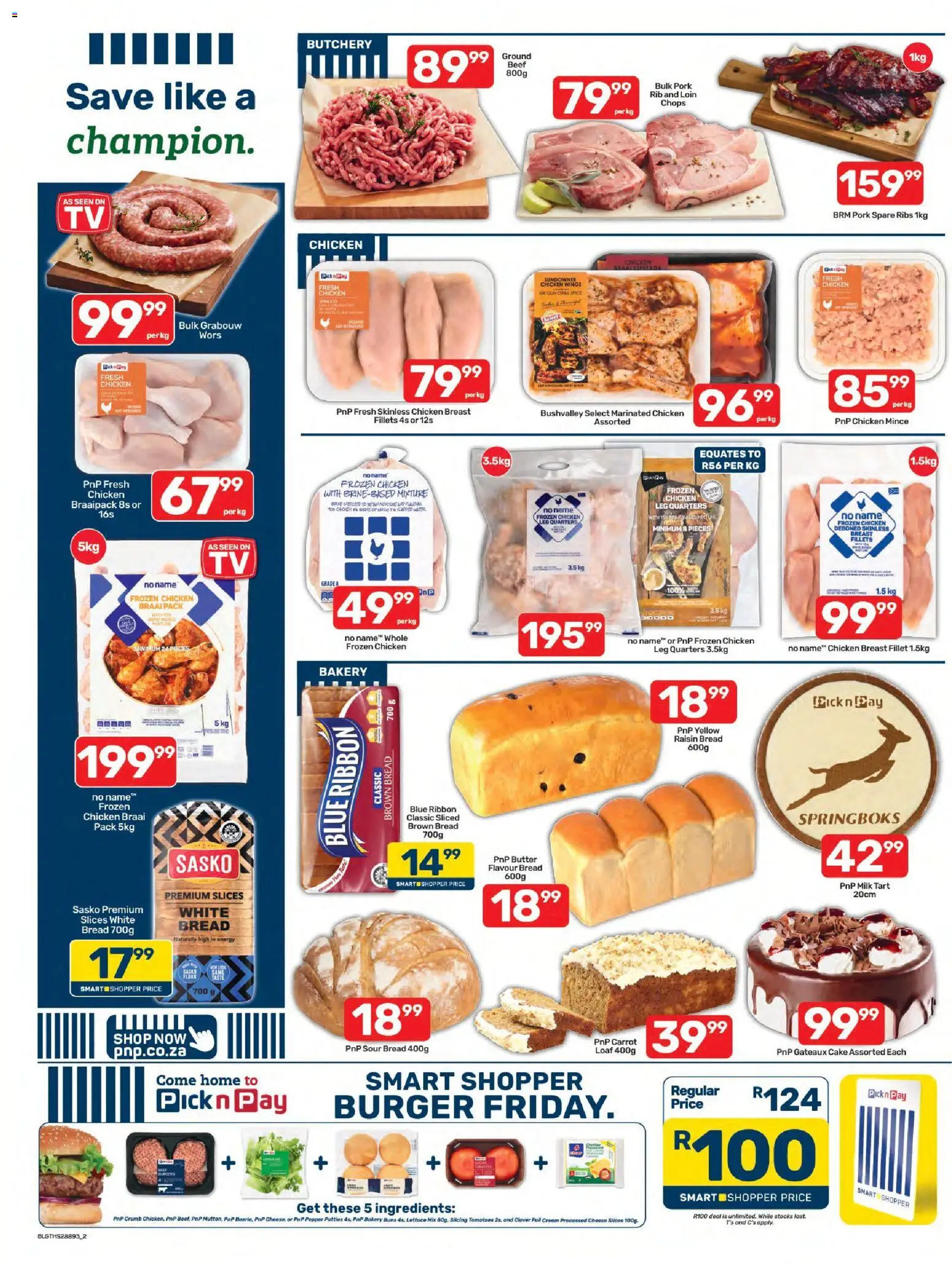 New Pick n Pay catalogue – valid from 07/10/2026 | Page: 2 | Products: Frozen chicken, Butter, Pork, Tomatoes
