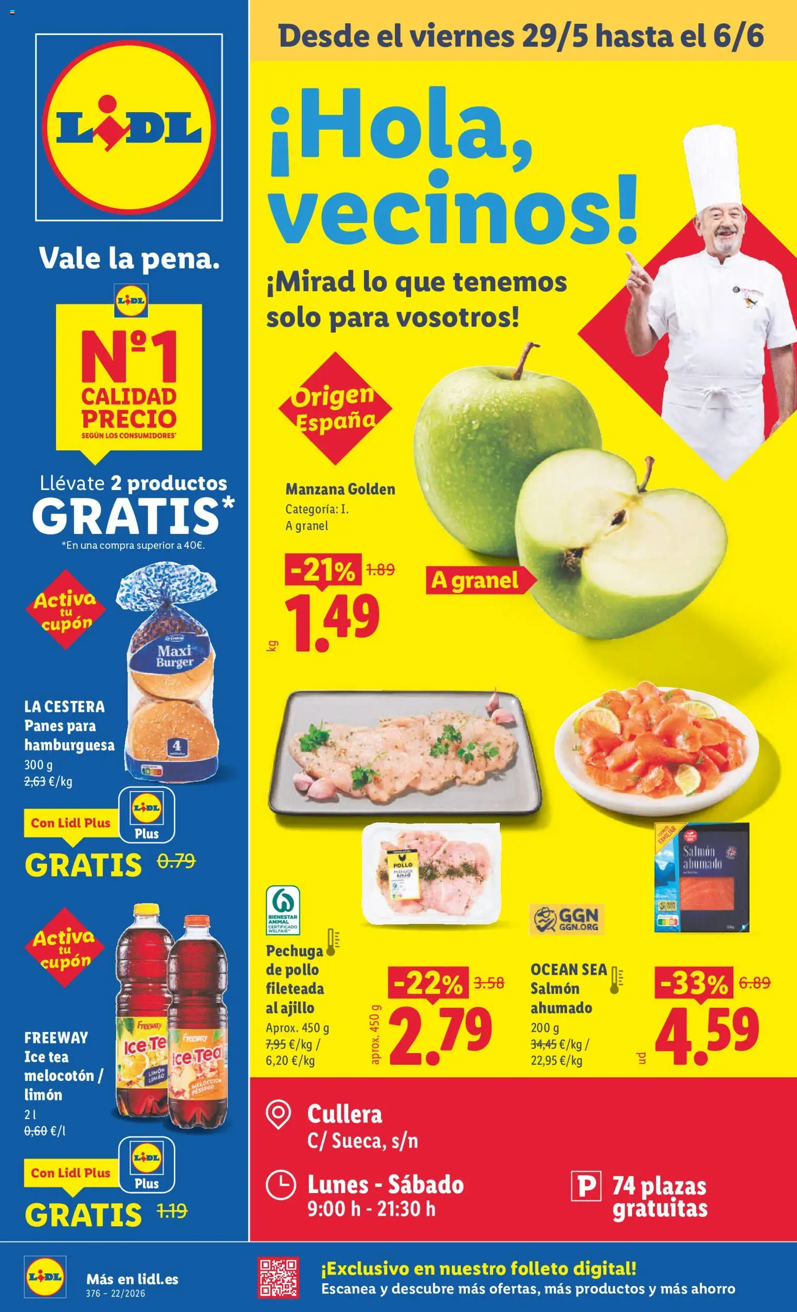 Lidl folleto │ válido desde el 29.05.2026 | Página: 1 | Productos: Pechuga de pollo fileteada, Manzana, Salmón ahumado, Σοκολατούχο γάλα