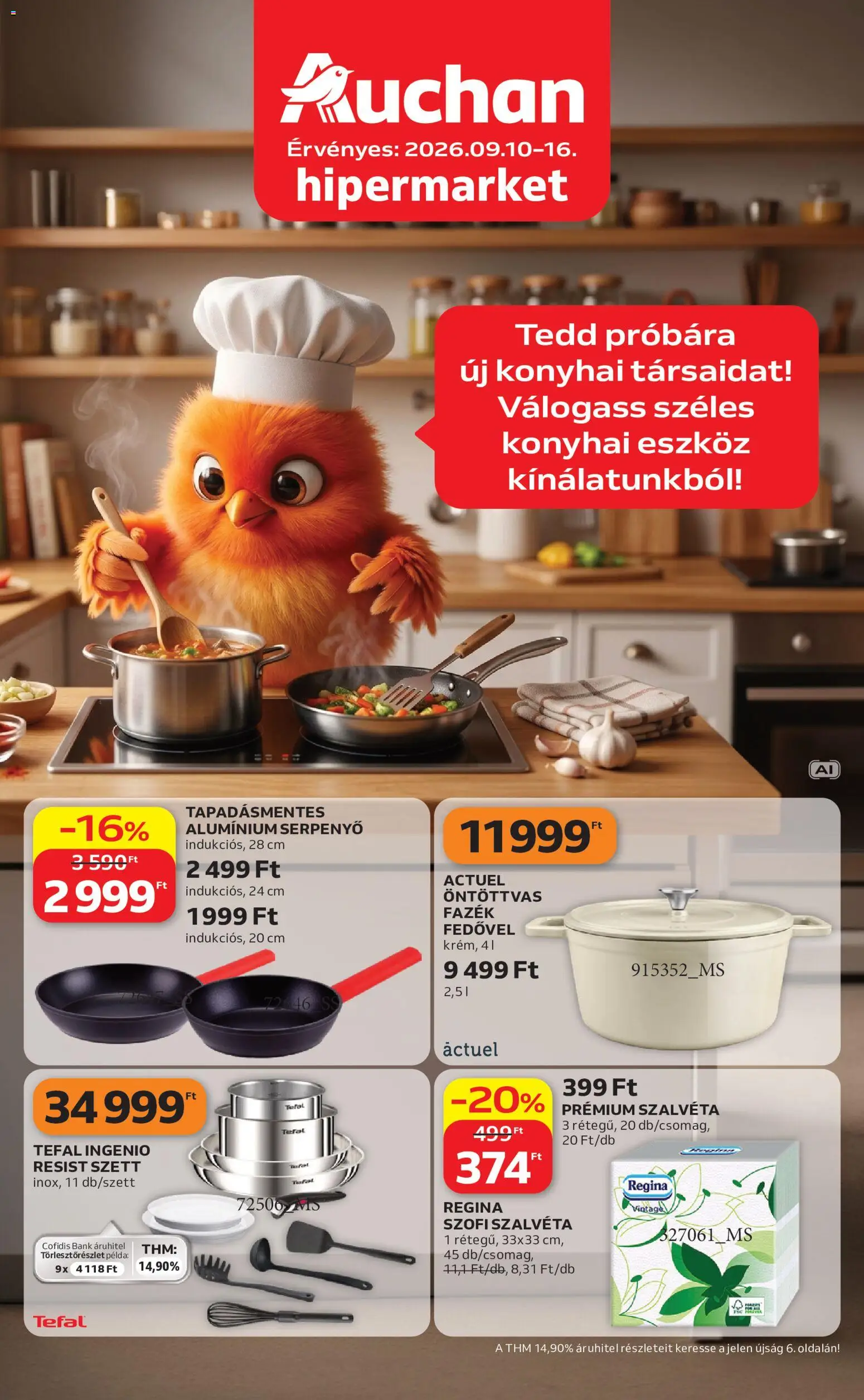 Auchan akciós ujság - amely érvényes a következő dátumtól: 2026.09.10. | Oldal: 1 | Termékek: Tefal, Serpenyő, Öntöttvas fazék, Eszköz