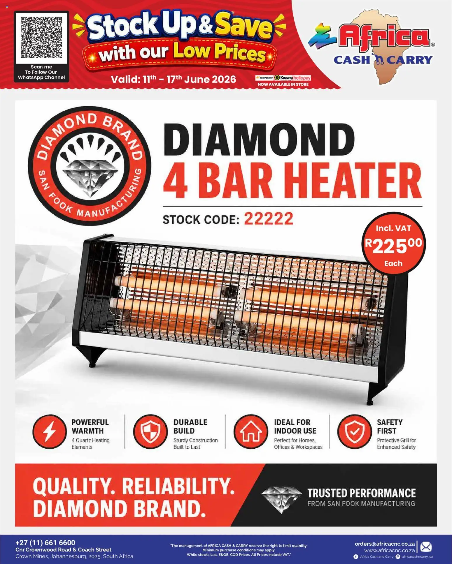 New Africa Cash & Carry catalogue – valid from 11.06.2026 | Page: 35 | Products: Grill, Heater, Bar heater, Stock