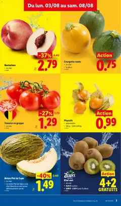 Nectarines, en vrac - Voorbeeld van een folder van Lidl, geldig van 03/08/2026 | Pagina: 3 | Producten: Kiwi, La, Nectarines, Courgette
