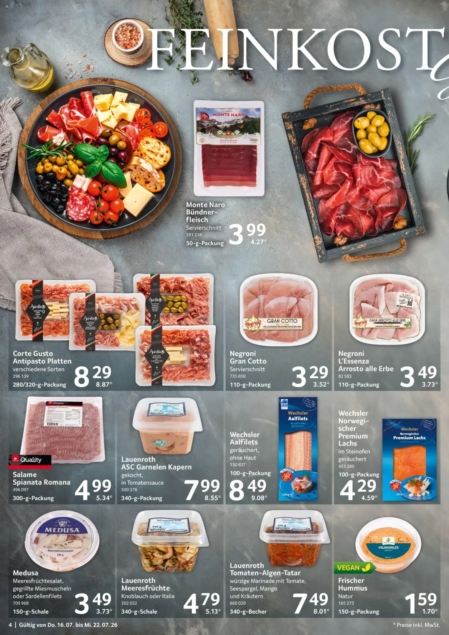 Selgros Prospekt – gültig ab 16.07.2026 | Seite: 4 | Produkte: Garnelen, Lachs, Knoblauch, Fleisch
