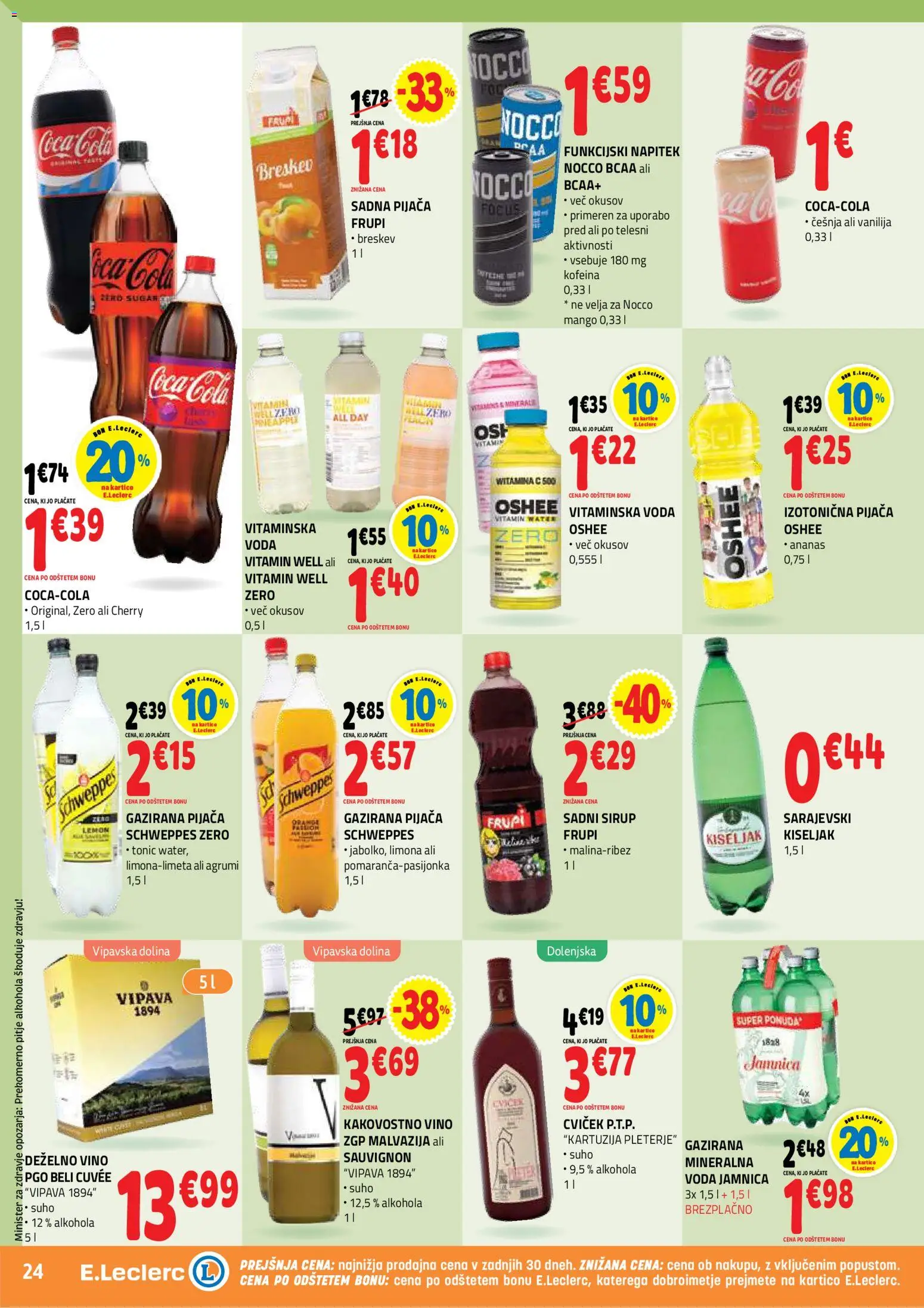 Novi E.leclerc katalog ponudbe – veljaven od 05.08.2026 | Stran: 24 | Izdelki: Mineralna voda, Vino, Mango, Breskev