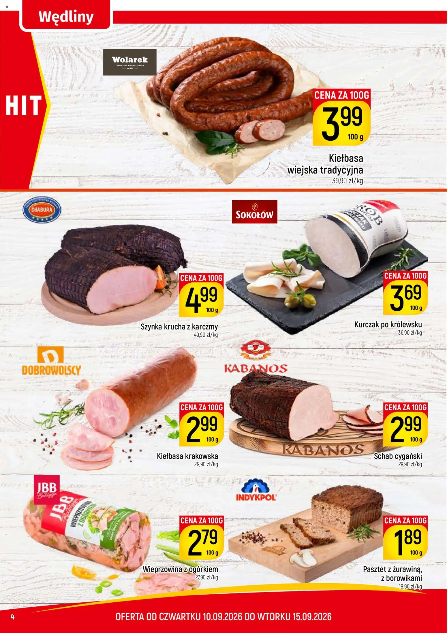 Piotruś Pan gazetka od 10.09.2026 | Strona: 4 | Produkty: Kiełbasa, Schab, Wędliny, Wieprzowina