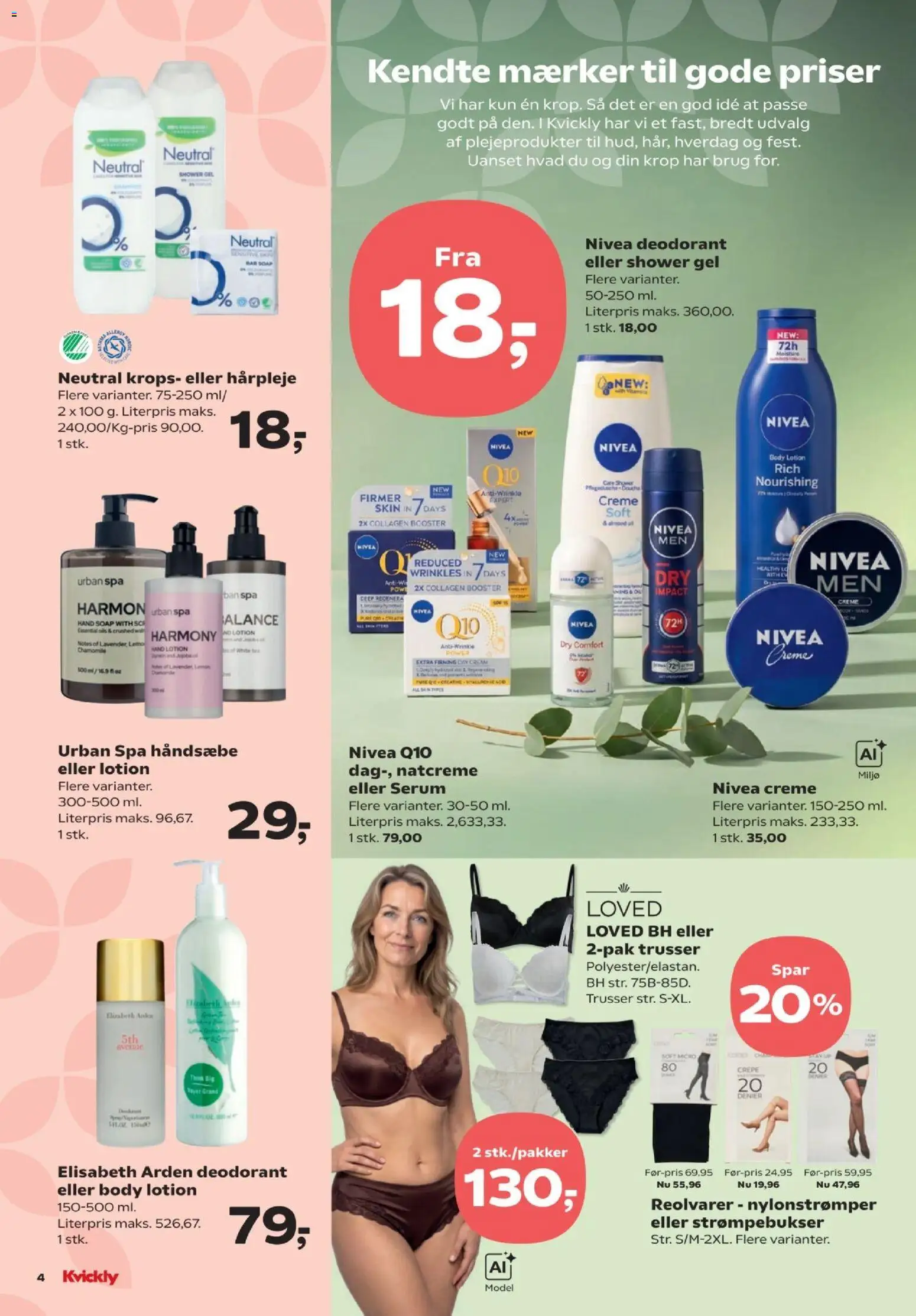 Kvickly tilbudsavis – gyldig fra 09/10/2026 | Side: 4 | Produkter: Creme, Deodorant, Strømpebukser, Nylonstrømper