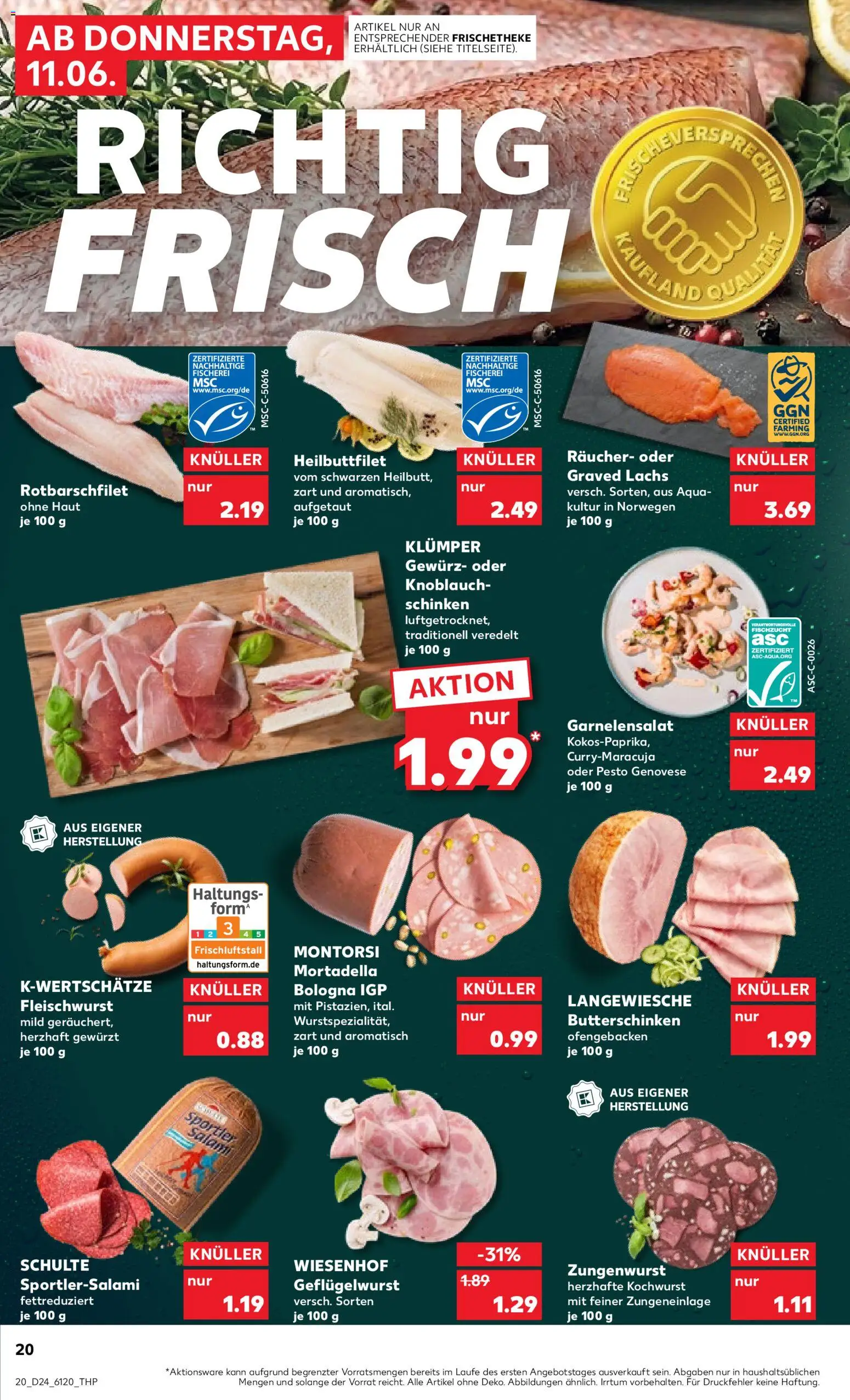 Kaufland Prospekt Bremen – gültig ab 11.06.2026 | Seite: 20 | Produkte: Lachs, Knoblauch, Salami, Schinken