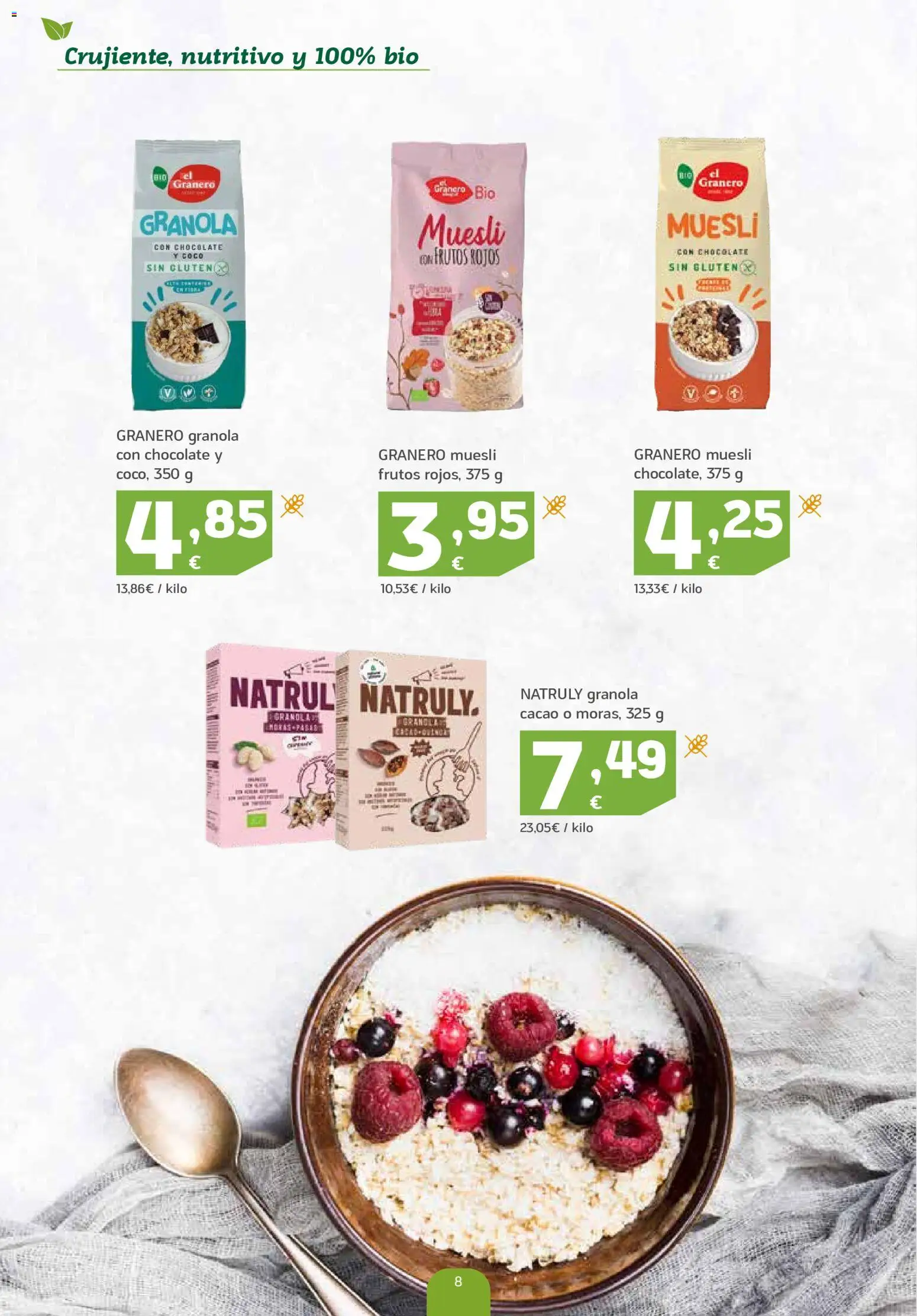 HiperDino Productos Ecológicos │ válido desde el 23/10/2026 | Página: 8 | Productos: Frutos rojos, Coco, Muesli, Cacao