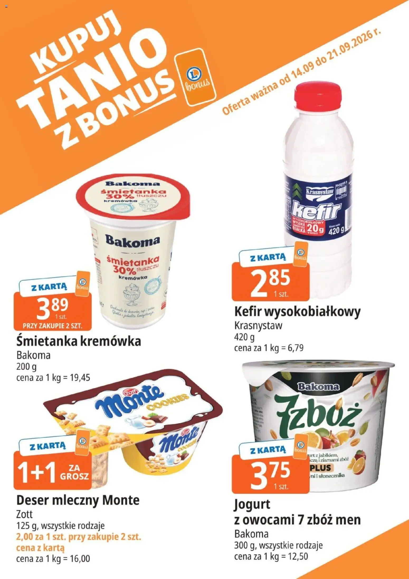 E.Leclerc gazetka - Kupuj Tanio Z Bonus od 14.09.2026 | Strona: 6 | Produkty: Kefir, Kremówka, Jogurt, Śmietanka kremówka