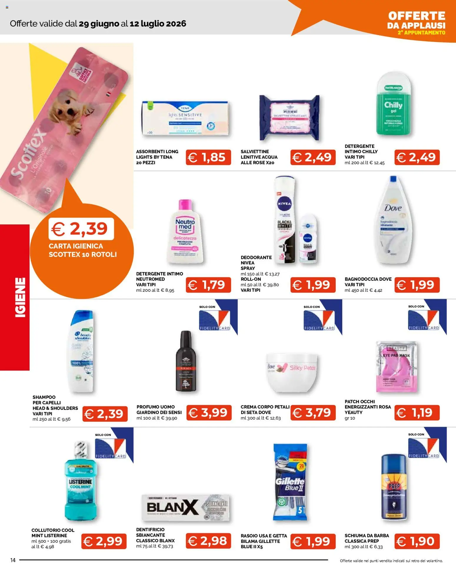 Volantino Mercatò del 29/06/2026 | Pagina: 14 | Prodotti: Schiuma da barba, Dentifricio, Intimo, Profumo