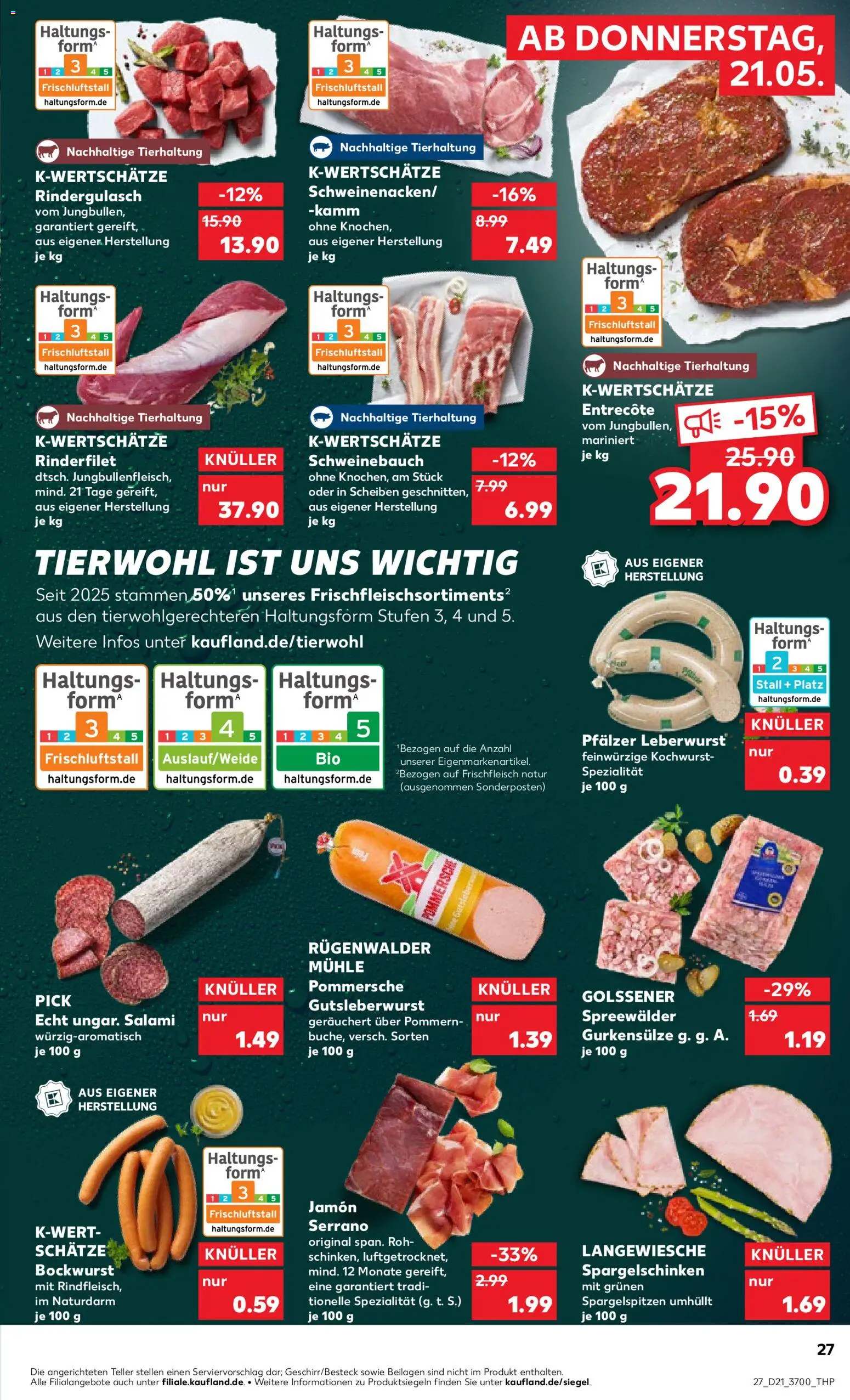 Kaufland Prospekt Rostock	 – gültig ab 21.05.2026 | Seite: 27 | Produkte: Rindergulasch, Mühle, Rinderfilet, Schweinebauch