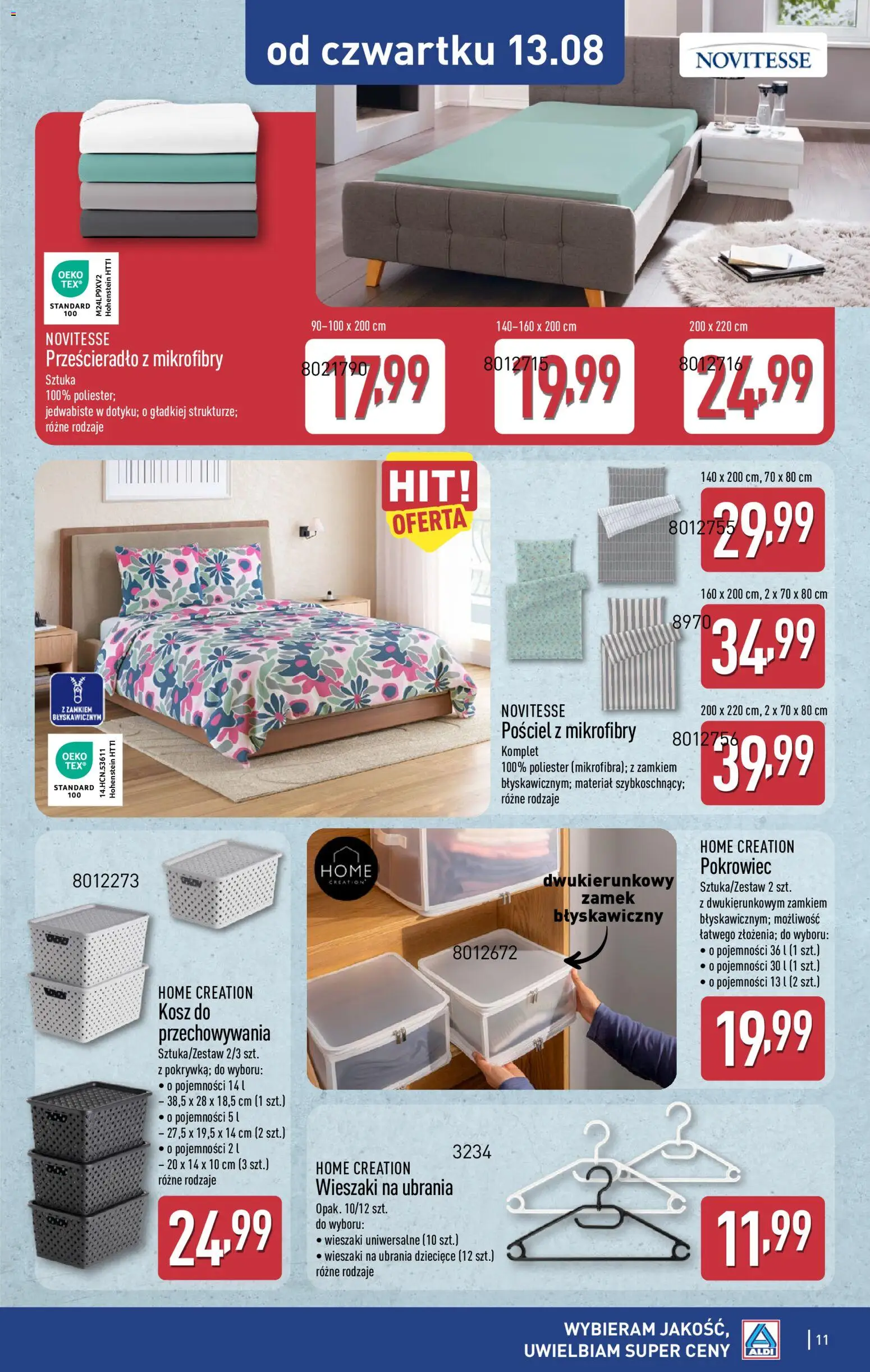Aldi gazetka - Artykuły przemysłowe i tekstylia od 11.08.2026 | Strona: 11 | Produkty: Pościel, Ubrania, Wieszaki, Kosz