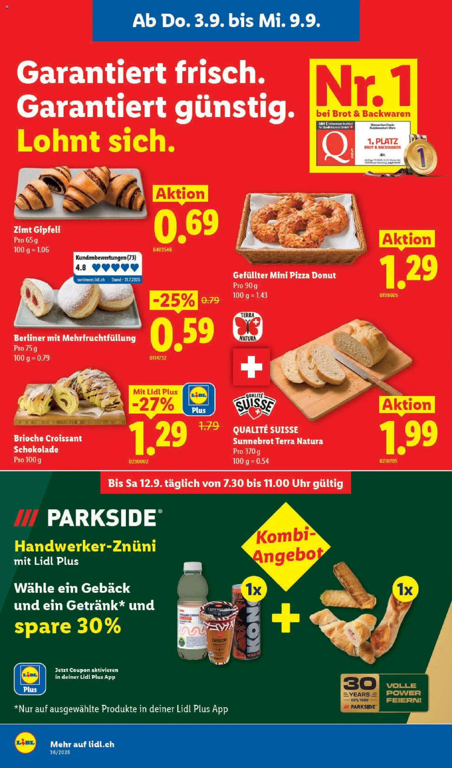 Lidl aktionen – gültig ab 03.09.2026 | Seite: 10 | Produkte: Brot, Schokolade, Pizza, Uhr
