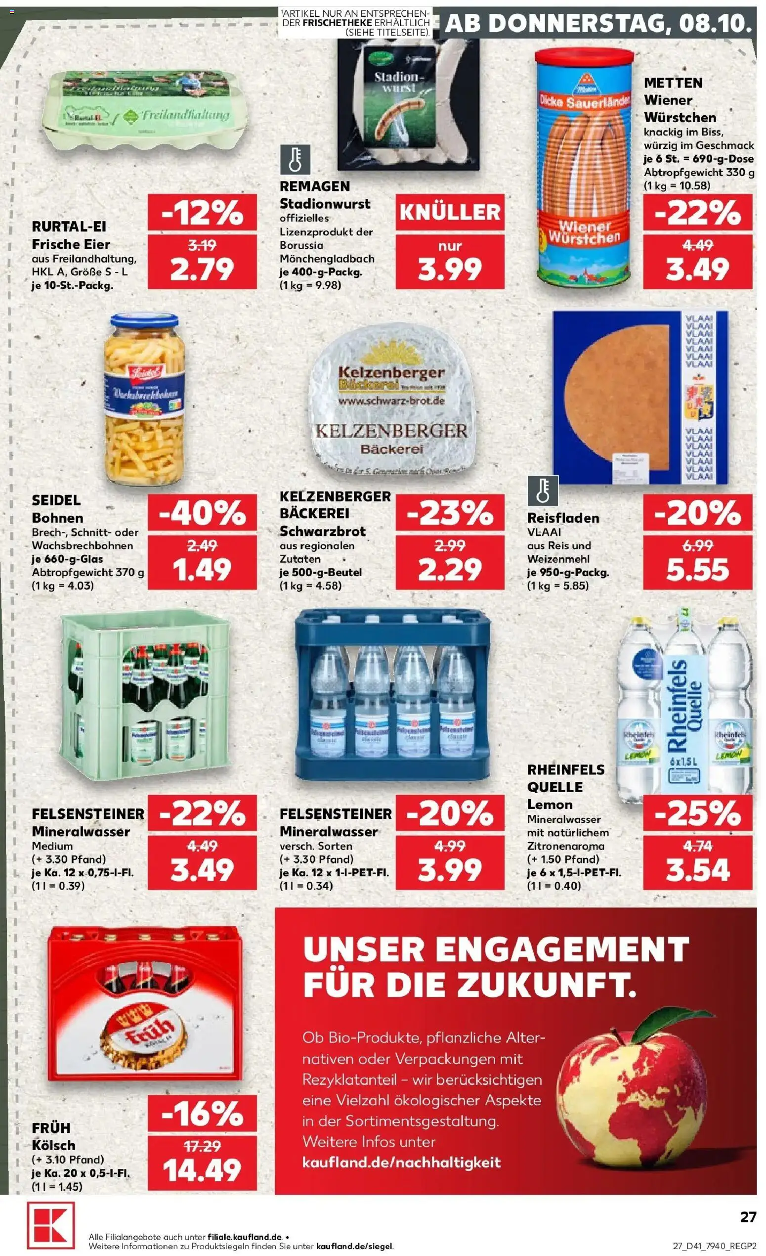 Prospekt Kaufland ab 08.10.2026 » Angebote Online zum Blättern | Seite: 27 | Produkte: Weizenmehl, Mineralwasser, Wurst, Reis