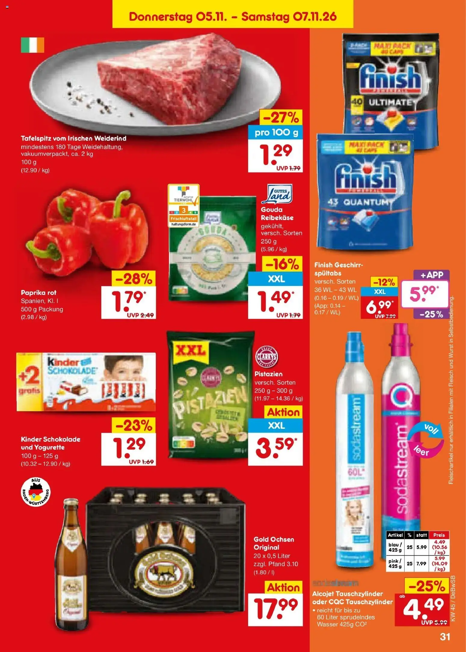 Netto Marken-Discount Prospekt Waiblingen-Bittenfeld (ab 02.11.2026) » Angebote | Seite: 47 | Produkte: Finish, Pistazien, Paprika, Reibekase