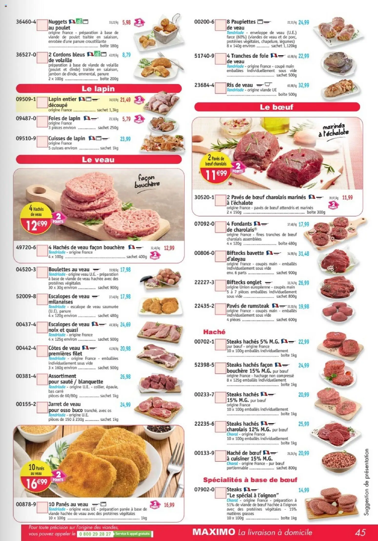 {H1} | Page: 45 | Produits: Viande de bœuf, Lapin, Enveloppe, Steaks hachés façon