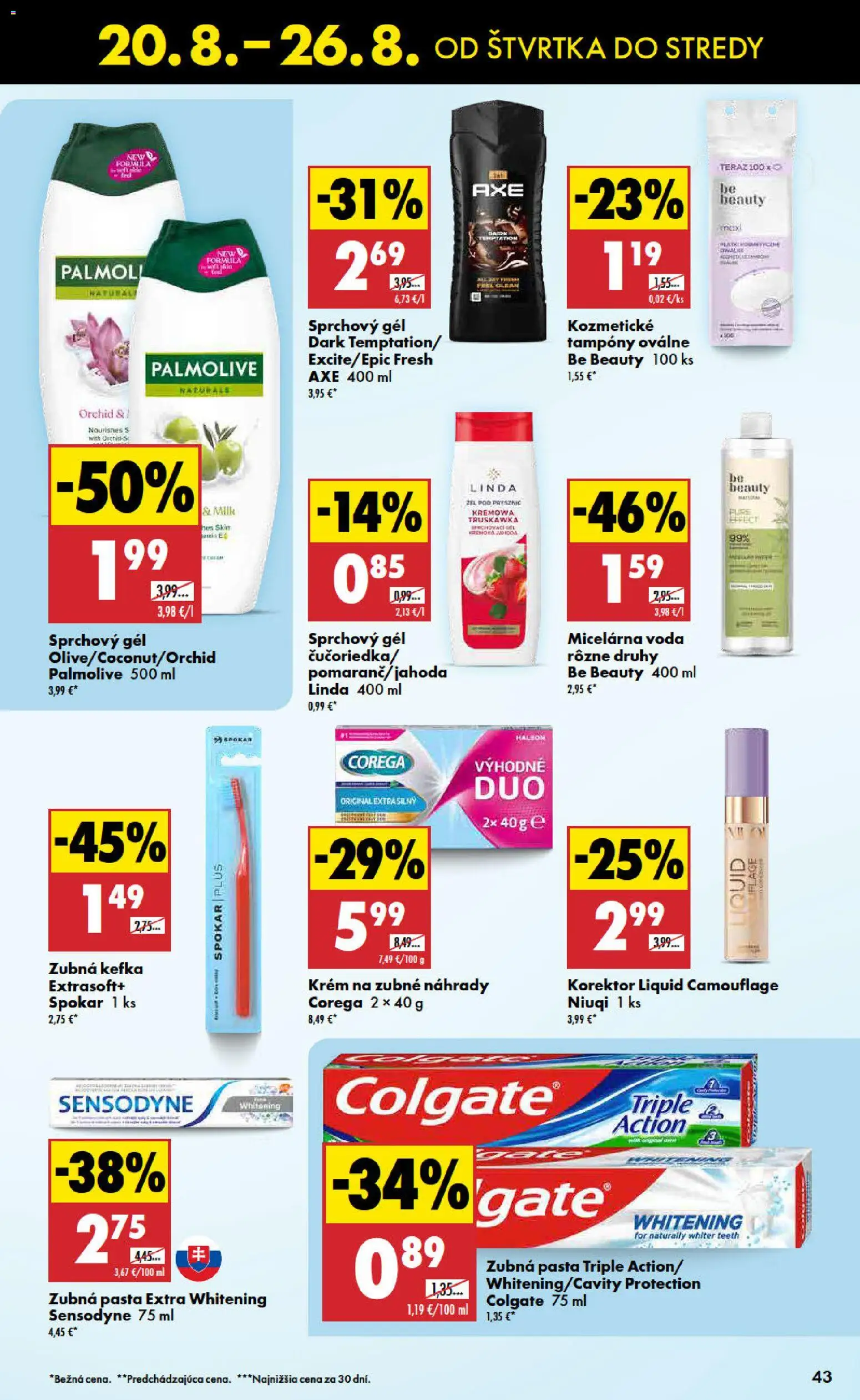 Nové Biedronka akcie – leták je platný od 20.08.2026 | Strana: 43 | Produkty: Zubná kefka, Zubná pasta, Voda